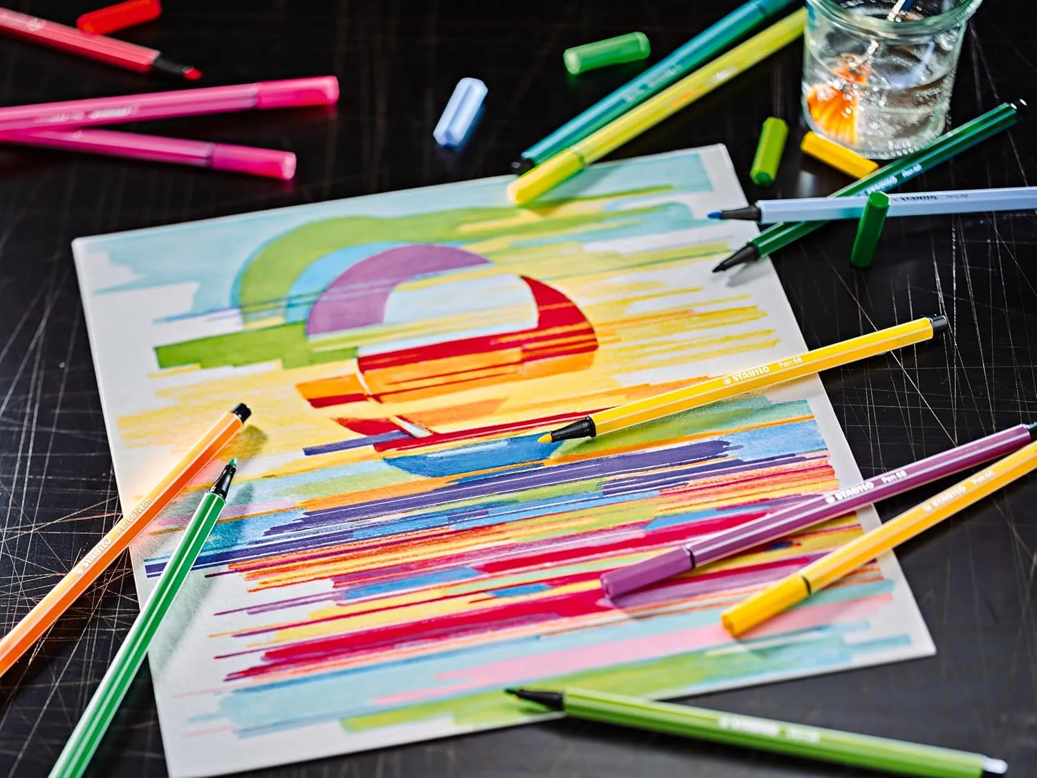 STABILO Premium Fibre-Tip Fine Point Pen Pen 68 - Arty - Rollerset Of 25 - Mixed Colours, Multicolor