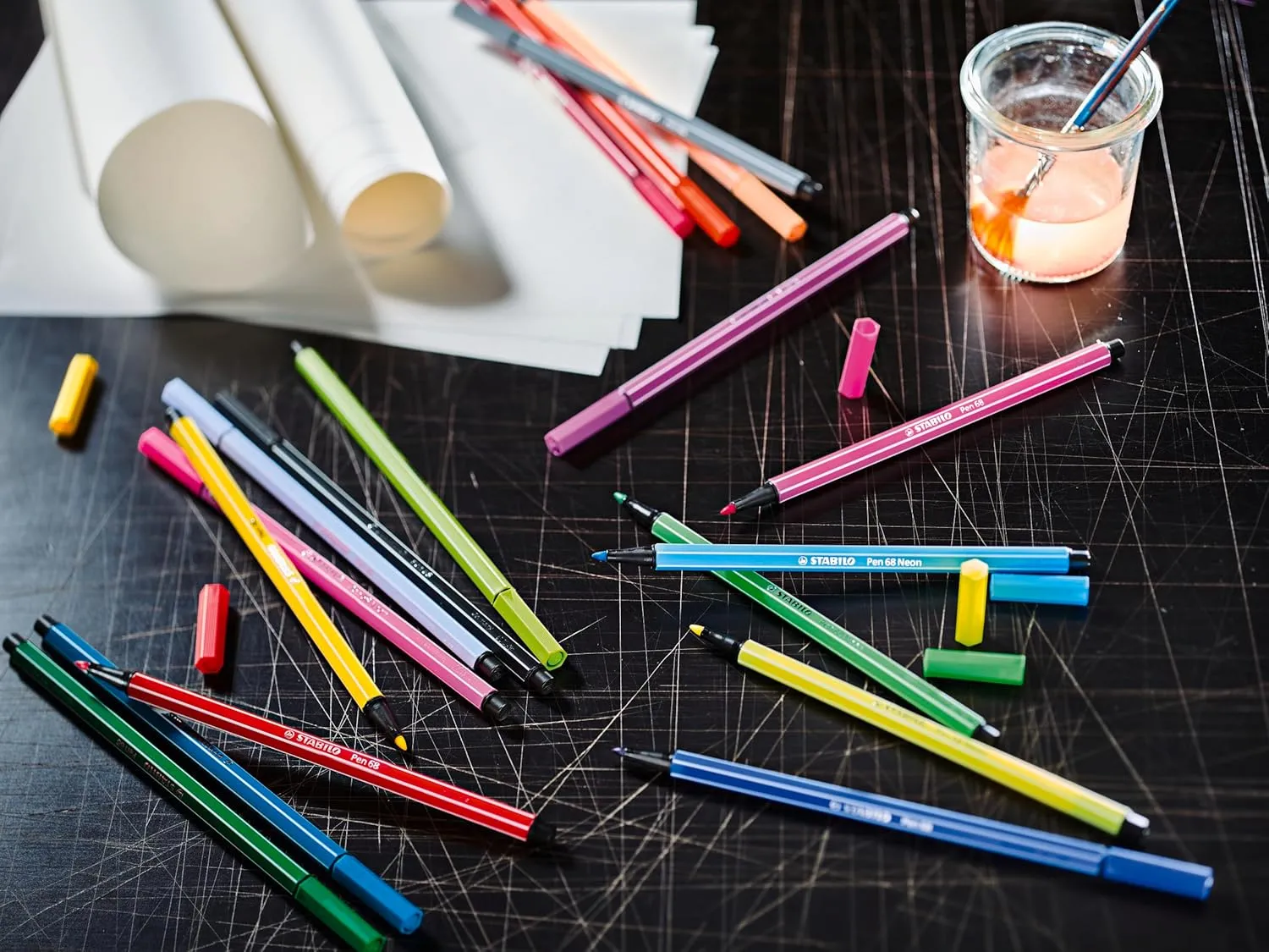 STABILO Premium Fibre-Tip Fine Point Pen Pen 68 - Arty - Rollerset Of 25 - Mixed Colours, Multicolor