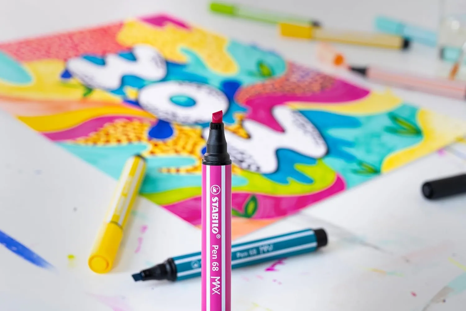 STABILO Premium Fibre-Tip Pen with Chisel Tip Pen 68 MAX - ARTY - Pack of 12 - Assorted Colours