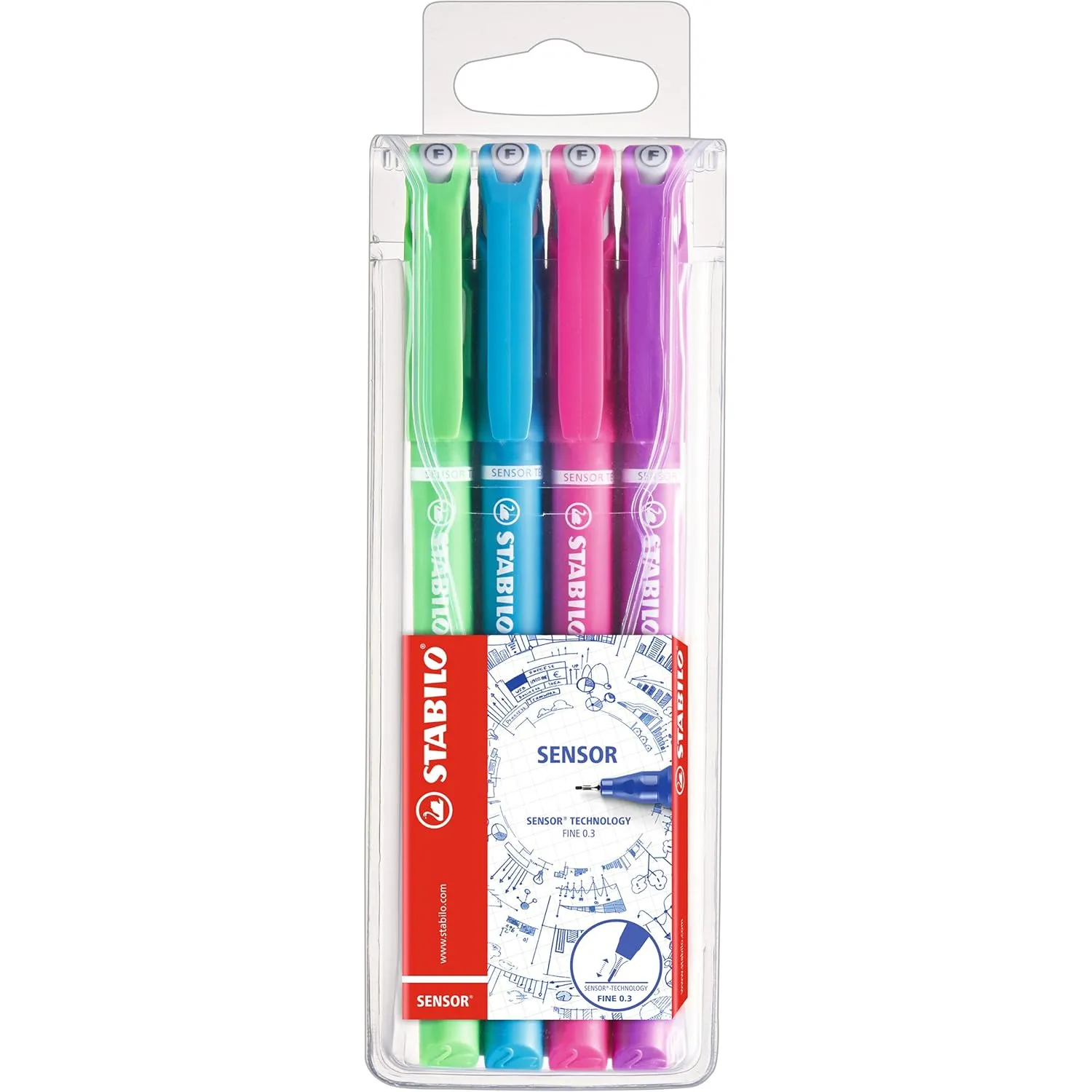 STABILO SENSOR F - Fineliner Pen - Wallet of 4 - Mixed colours