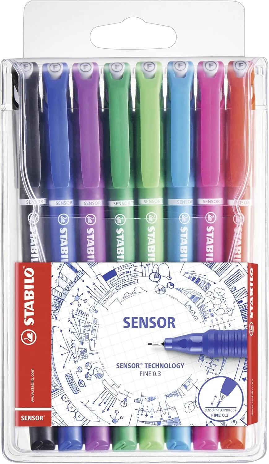 STABILO SENSOR F - Fineliner Pen - Wallet of 8 - mixed colours