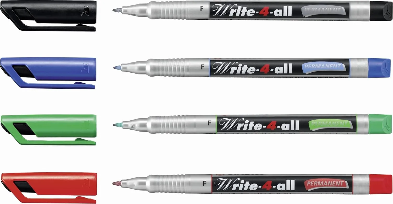 STABILO Write-4-All Fine Tip Wallet Set of 4 pens- Black, Blue, Green, Red