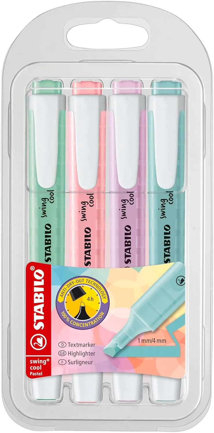 STABILO Pastel Highlighter Pen | Swing Cool | Pack of 4 (Assorted Colours)