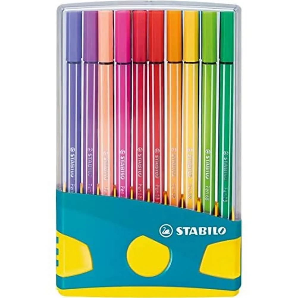 STABILO Pen 68 - Sketch Pen - Premium - Colorparade Desk Set in Vibrant Turquoise, Pack of 20 (Assorted Colours)