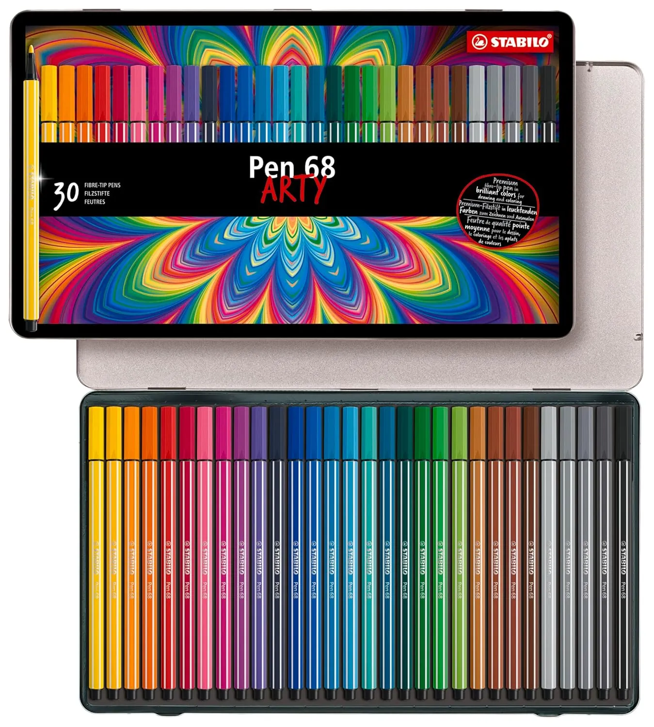 STABILO Pen 68 - Sketch Pen - Premium - Metal Box of 30 Colours