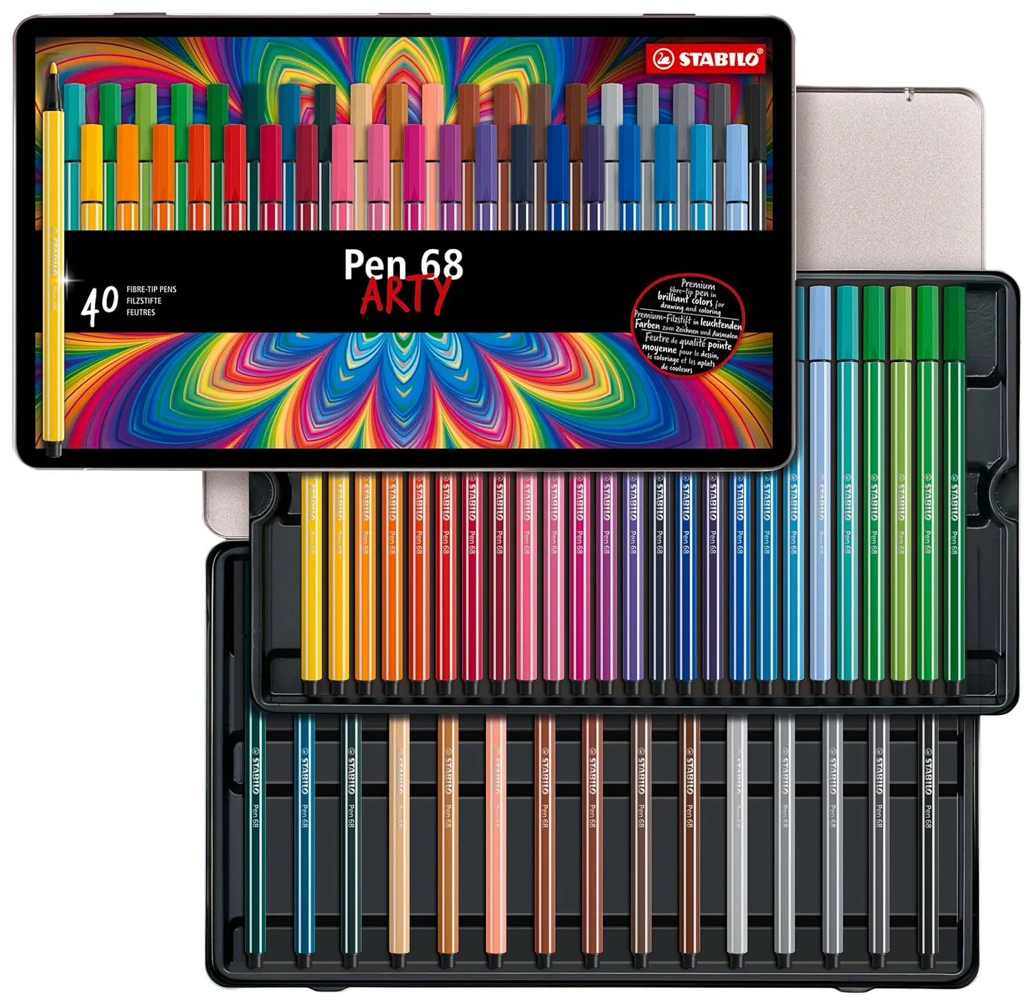 STABILO Pen 68 - Sketch Pen - Premium - Metal Box of 40 Colours