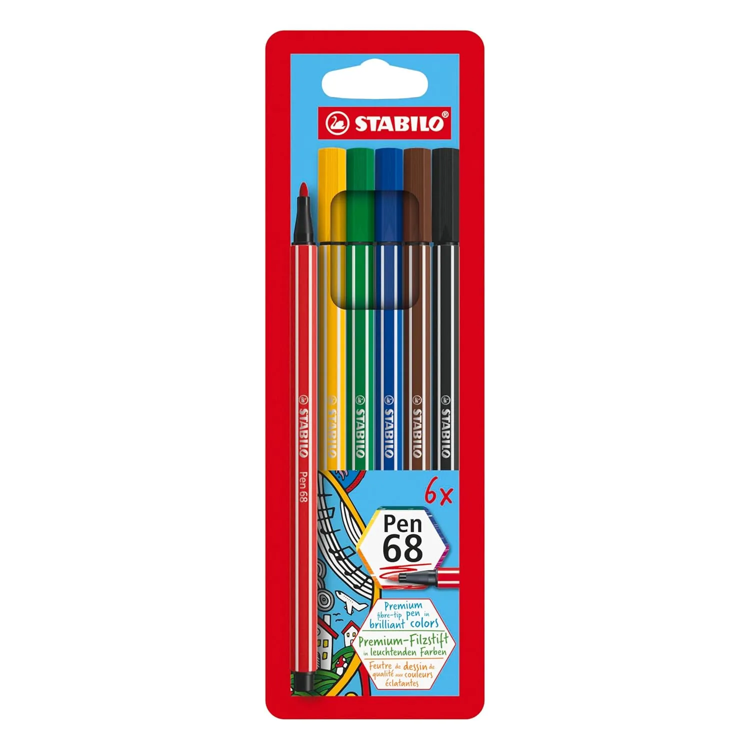 STABILO Pen 68 - Sketch Pen - Premium - Wallet of 6 Colours
