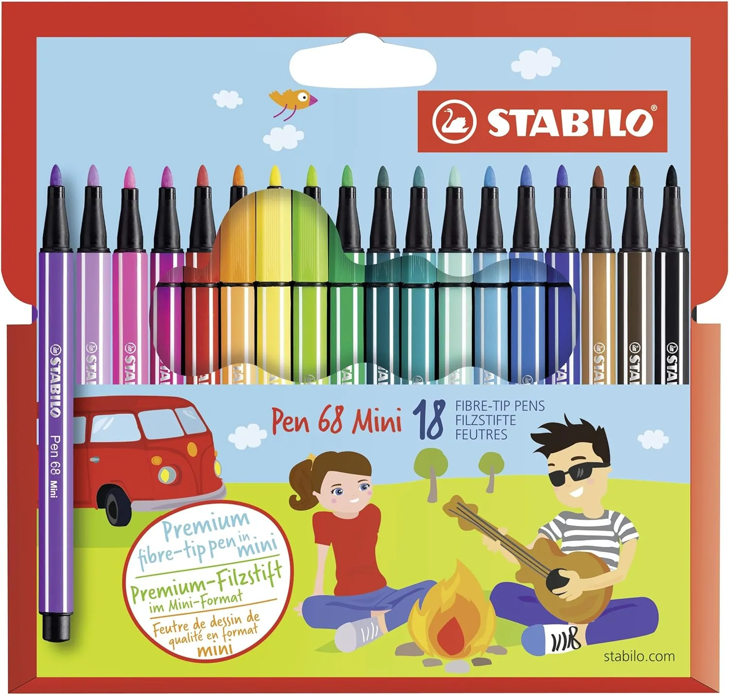 STABILO Pen 68 Mini - Sketch Pen - Premium - Wallet of 18 (Assorted Colours)