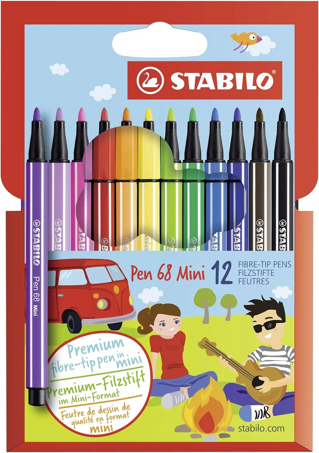 STABILO Pen 68 Mini Sketch Pen Set - Pack of 12 (Multicolour)