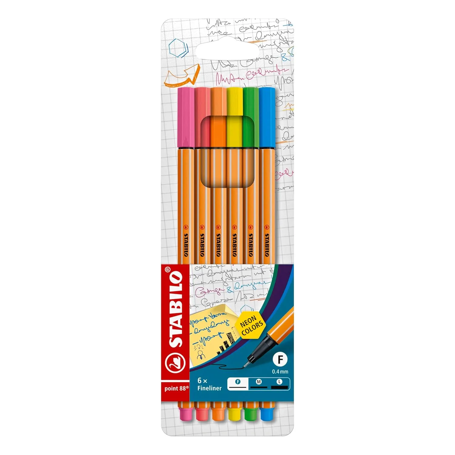 STABILO point 88 - Fineliner - Pack of 6 Neon Colors (Assorted)