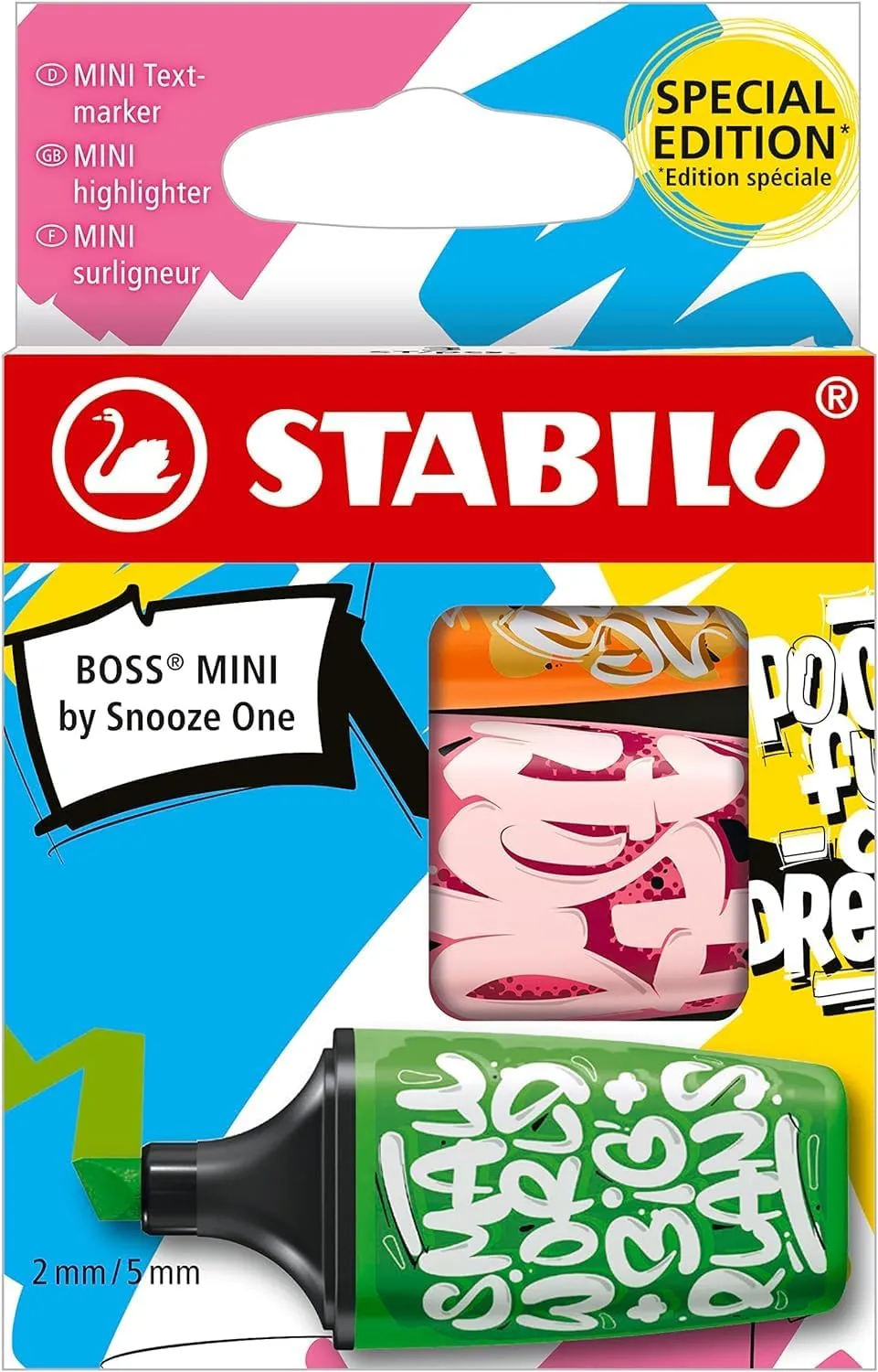 STABILO Highlighter Pen Set | BOSS Mini by Snooze One | Pack of 3 | Orange Pink Green