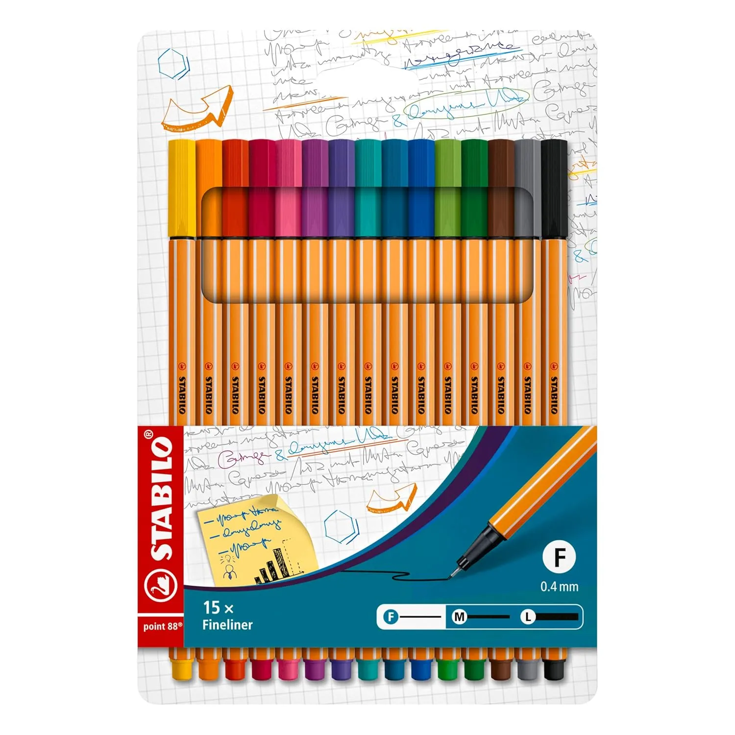 STABILO point 88 - Fineliner - Wallet of 15 (Assorted Colours)