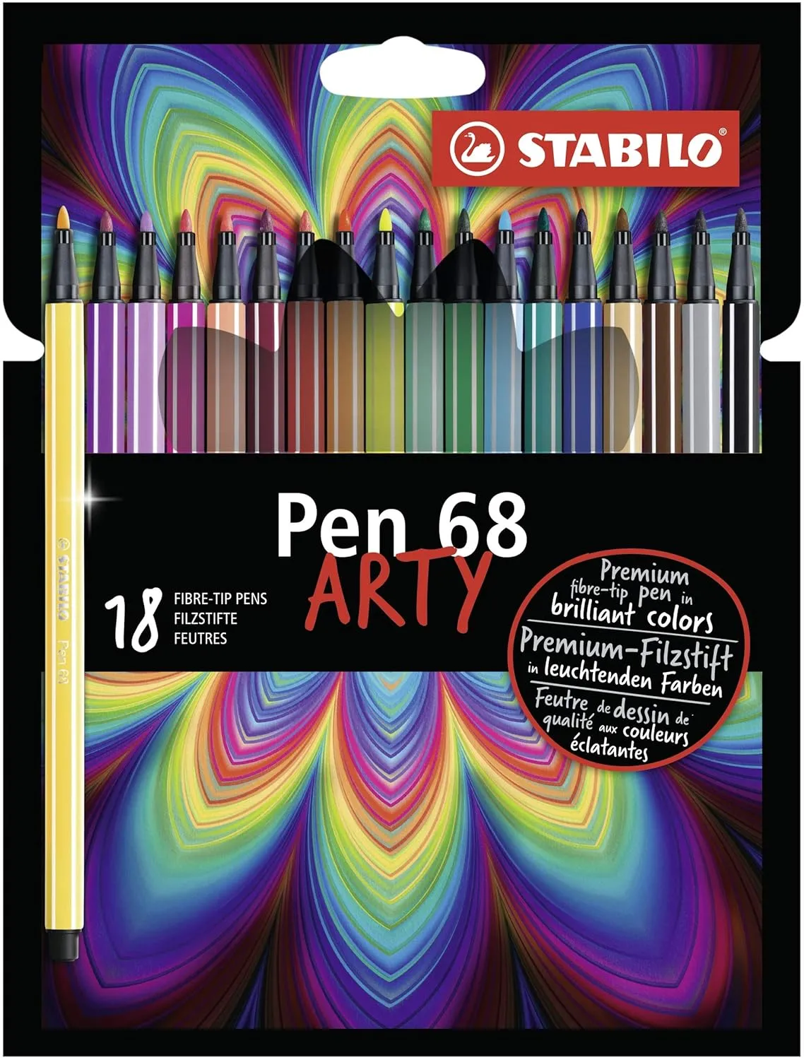 STABILO Premium Felt Tip Pen Pen 68 Wallet of 18 Assorted Colours