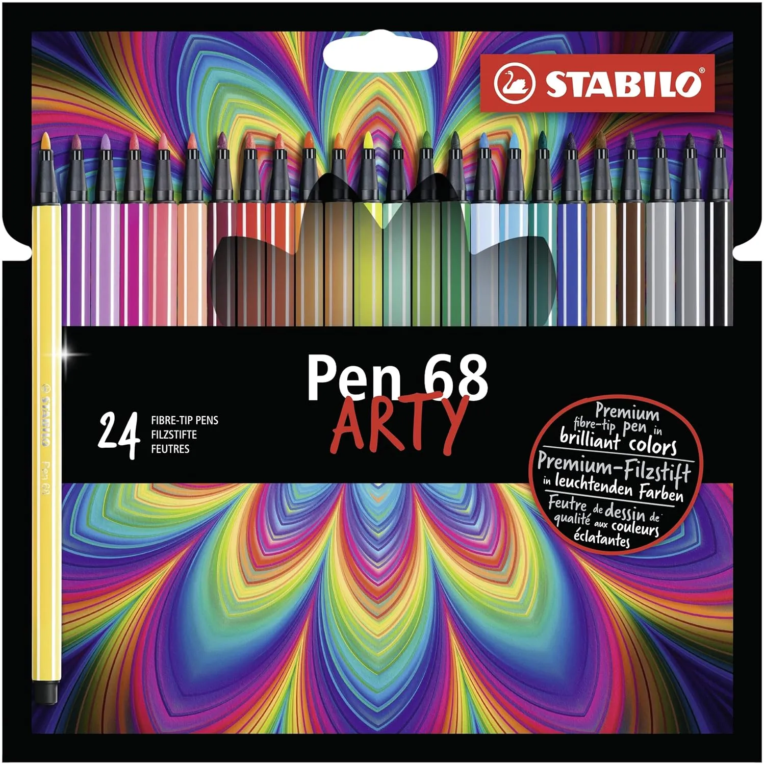 STABILO Premium Felt Tip Pen Pen 68 Wallet of 24 Assorted Colours, Arty Assorted Colours (6824-1-20)