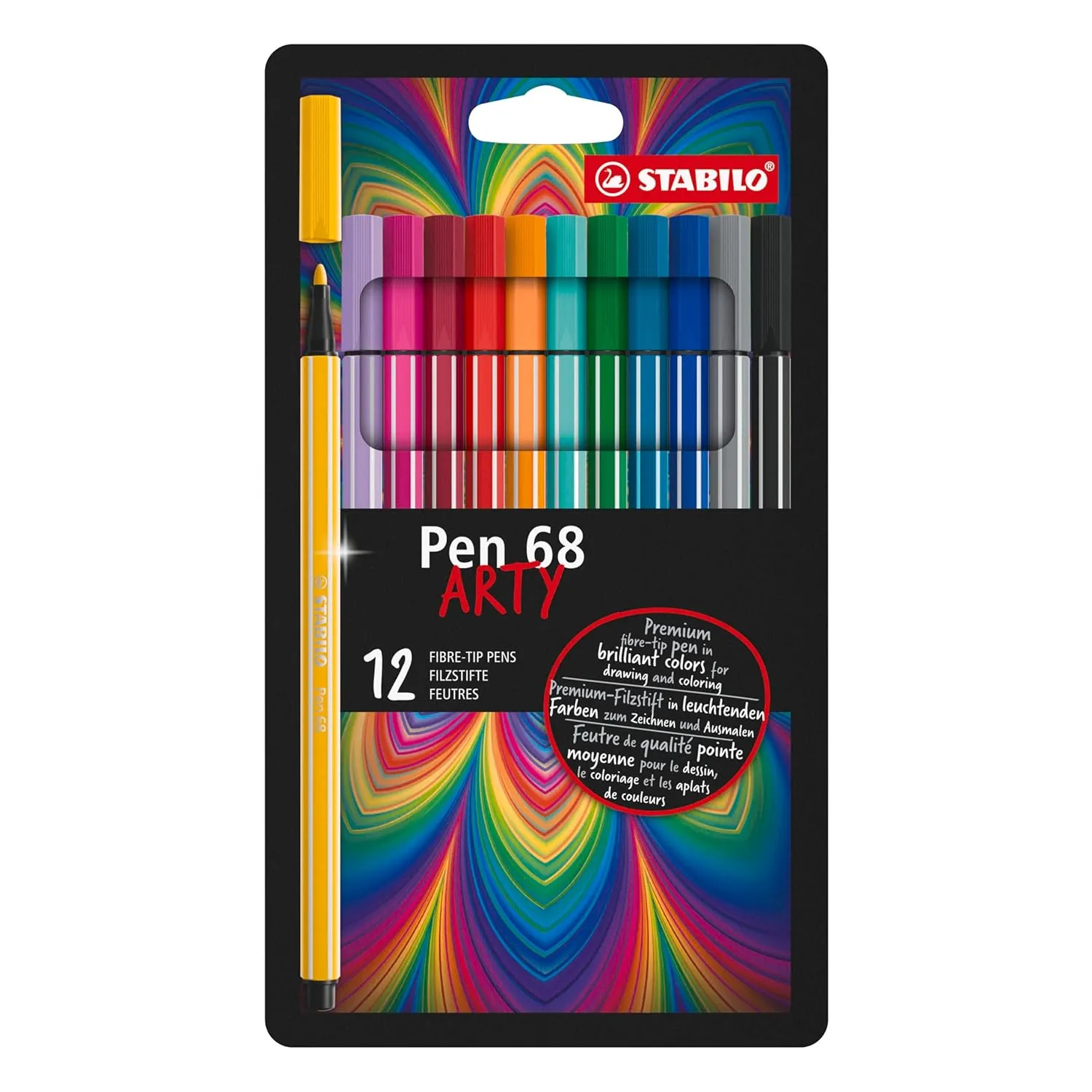 STABILO Premium Fibre-Tip Pen Pen 68 - ARTY - Pack of 12 - Assorted Colours