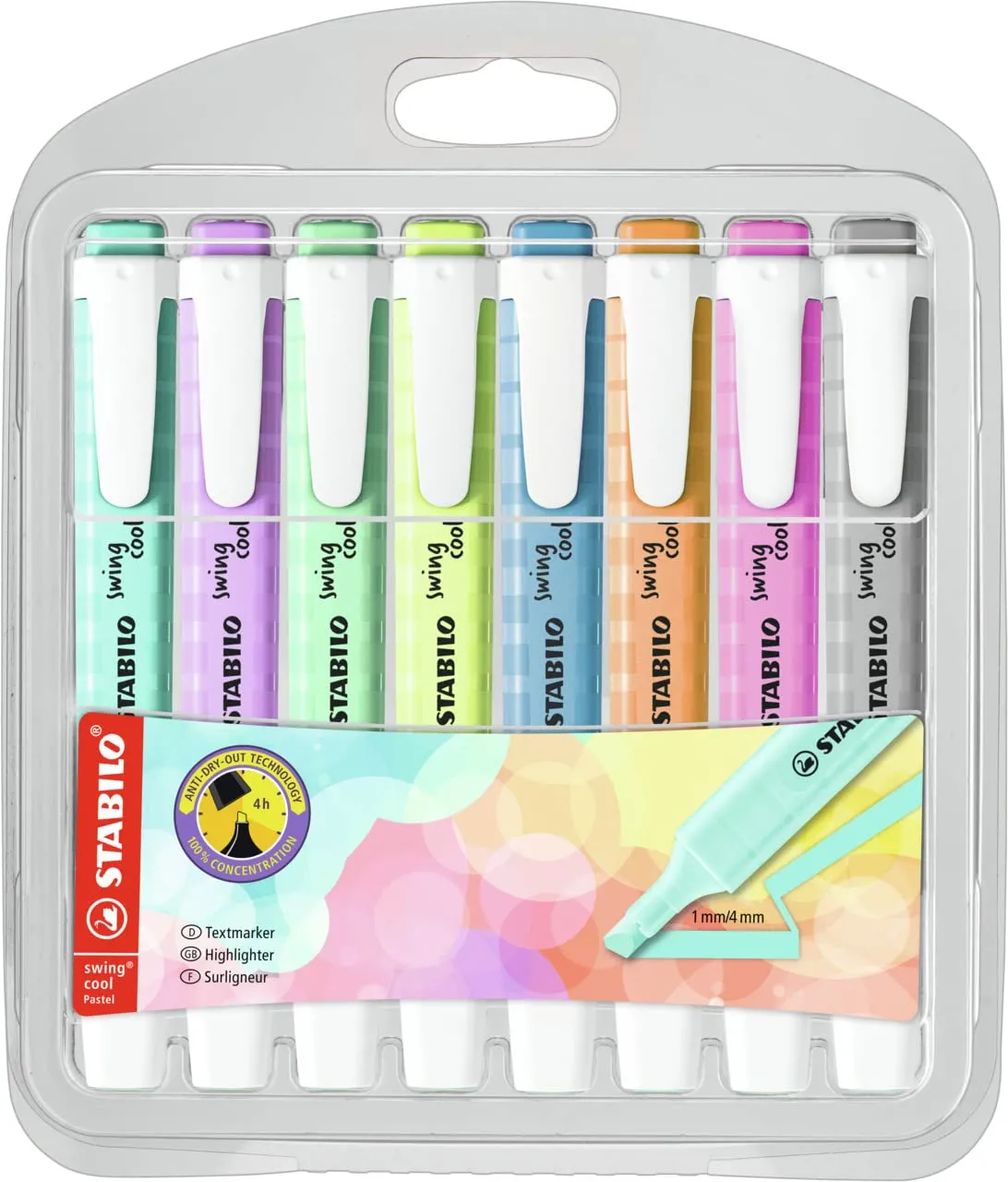 STABILO Swing Cool Highlighter Set, Set of 8, Fluorescent/Pastel