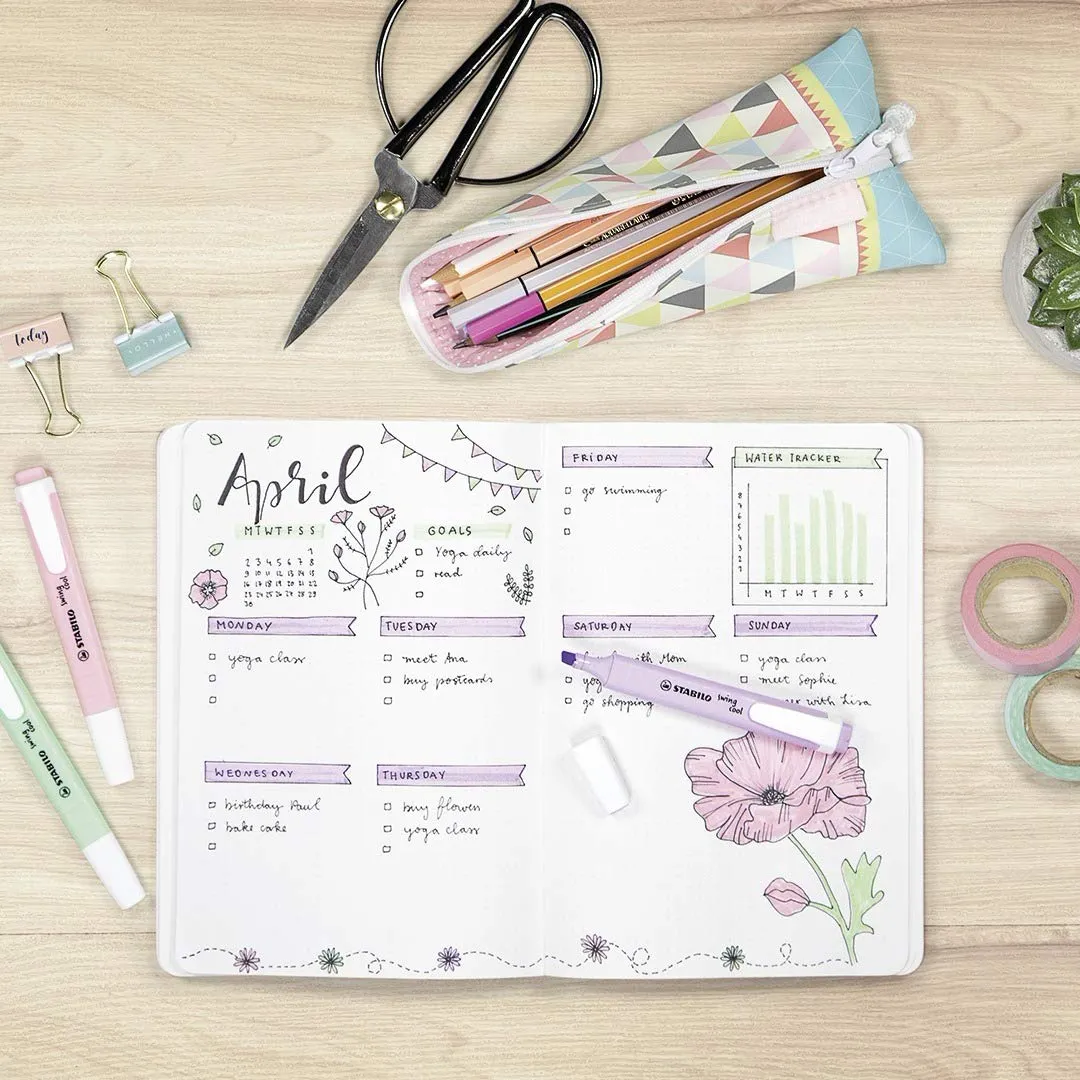 STABILO Swing Cool Pastel Highlighter Pen Set | Turquoise Mint Peach Pink Yellow Lilac | Pack of 6