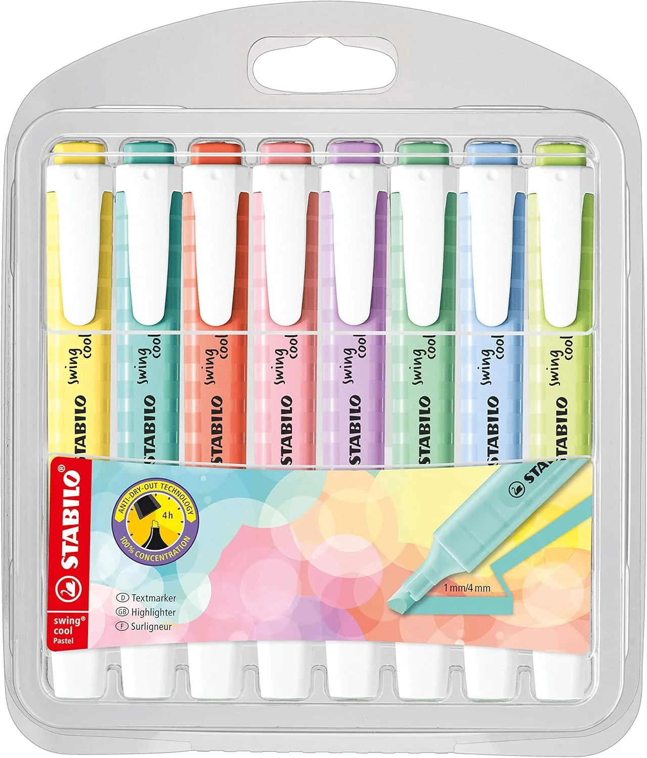 STABILO Swing Cool Wallet Pastel Highlighter Pen Set | 8-Colors | 275/8-08-1 | Assorted | Chisel | Assorted