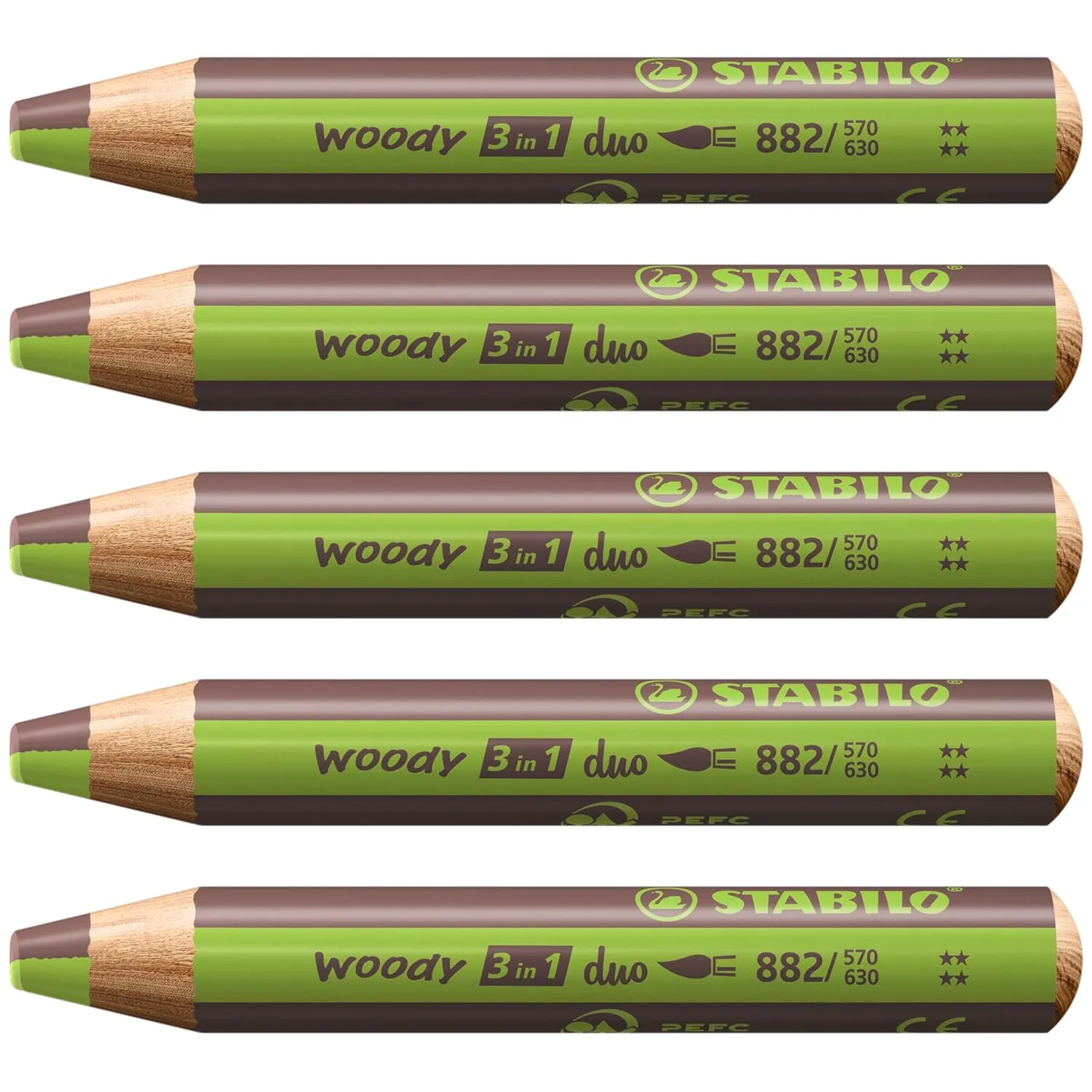 STABILO Multi-Talented Pencil woody 3 in 1 duo - Pack of 5 - Light Green/Brown