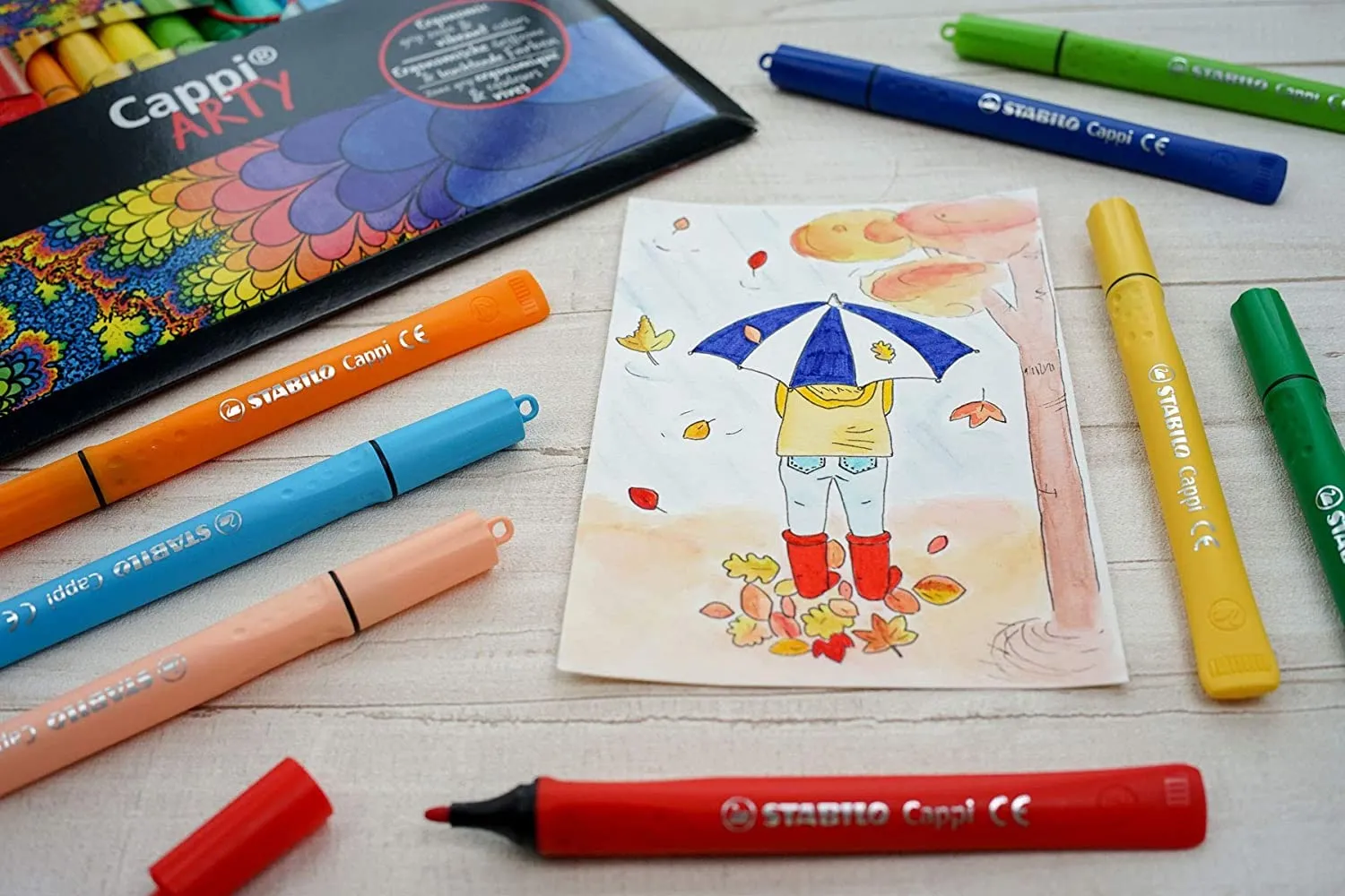STABILO Felt Medium Tip Pen Cappi Arty - Wallet of 18,  2 Cap-Rings, Multicolor