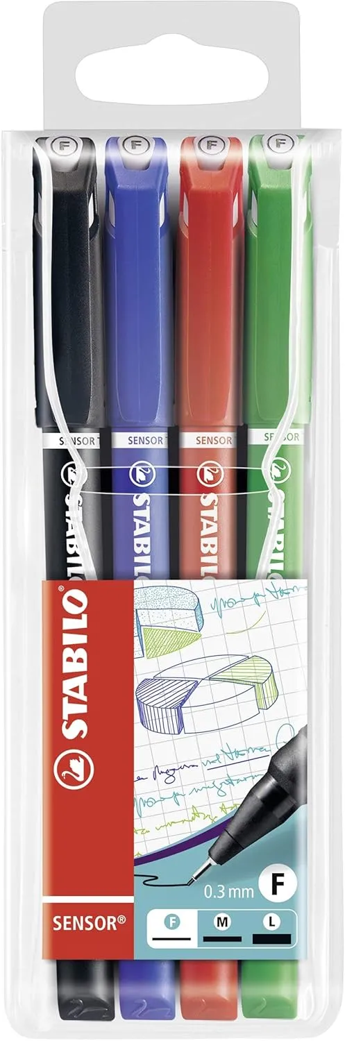 STABILO SENSOR F - Fineliner Pen - Wallet of 4- assorted colours