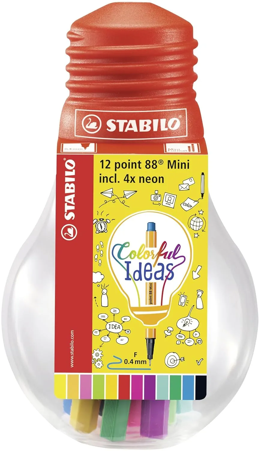 STABILO 688/12-06 Point 88 Mini Non Hanging Version Fineliner Colourful Ideas Pen - Assorted Colours (Pack Of 12)