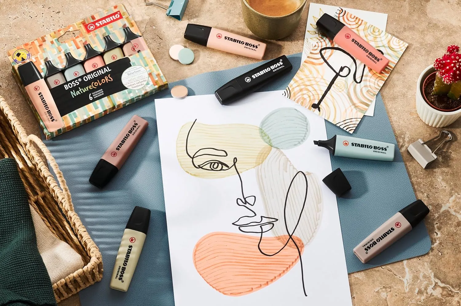 STABILO Aesthetic Highlighter Pen Set | BOSS ORIGINAL NatureCOLORS | Pack of 4 | Mud Green, Sienna, Umber, Black
