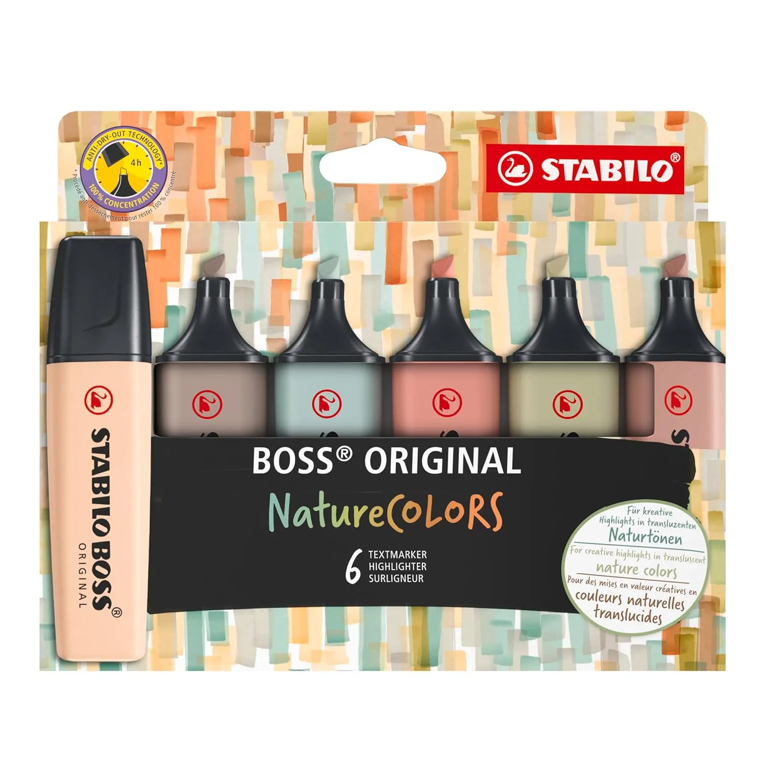 STABILO Aesthetic Highlighter Pen Set | BOSS ORIGINAL NatureCOLORS | Pack of 6 | Beige, Warm Grey, Earth Green, Sienna, Mud Green, Umber
