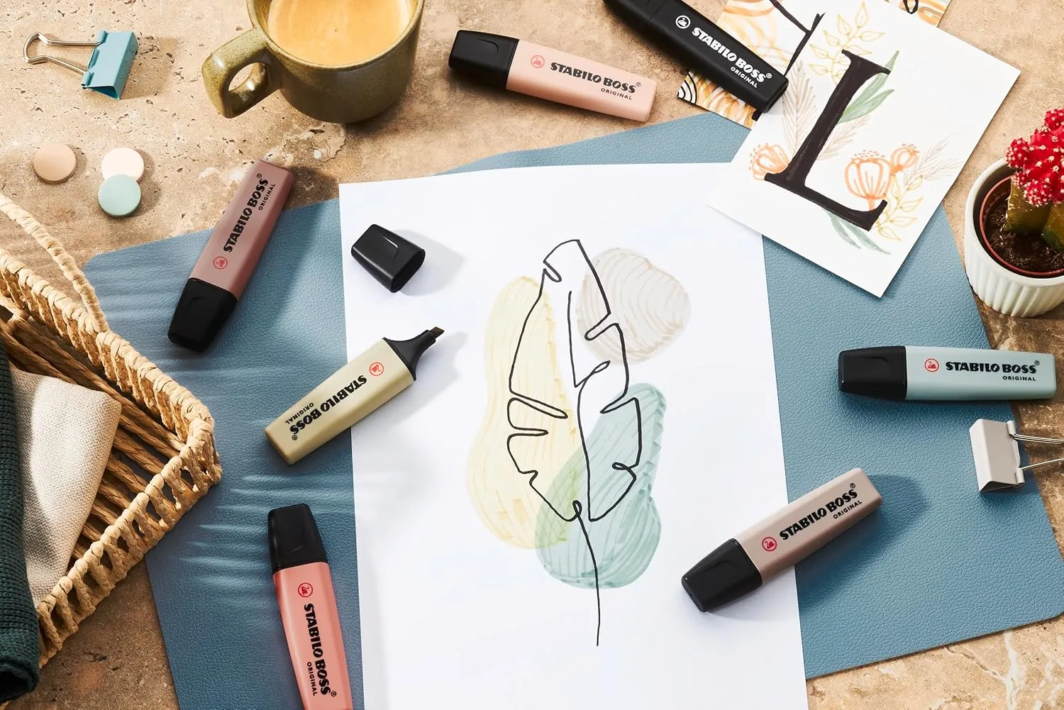 STABILO Aesthetic Highlighter Pen Set | BOSS ORIGINAL NatureCOLORS | Pack of 6 | Beige, Warm Grey, Earth Green, Sienna, Mud Green, Umber