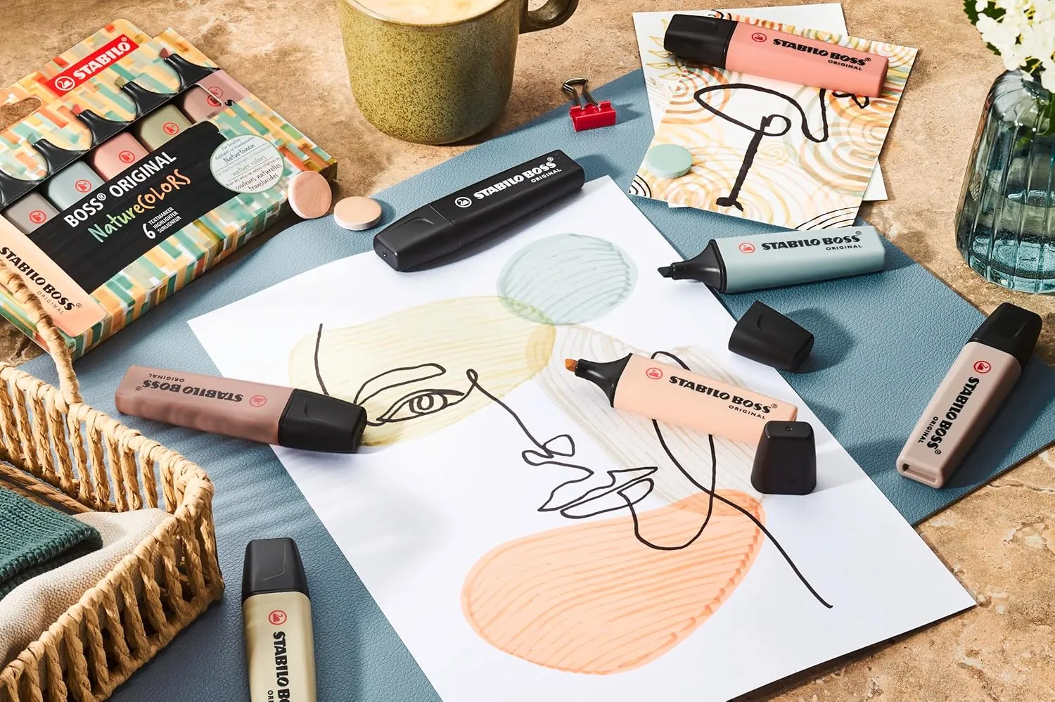 STABILO Aesthetic Highlighter Pen Set | BOSS ORIGINAL NatureCOLORS | Pack of 6 | Beige, Warm Grey, Earth Green, Sienna, Mud Green, Umber