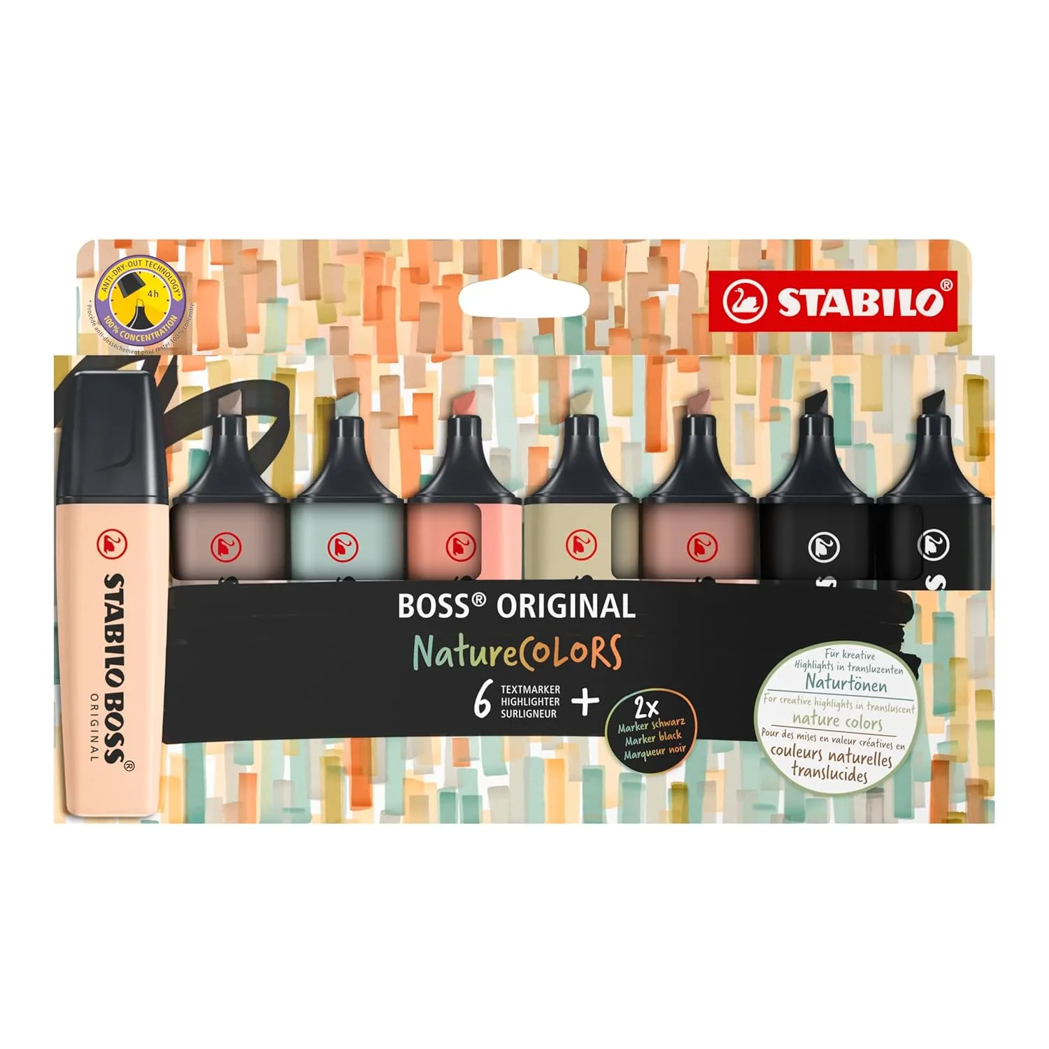 STABILO Aesthetic Highlighter Pen Set | BOSS Original NatureCOLORS | Pack of 8 Colours | Beige, Warm Grey, Earth Green, Sienna, Mud Green, Umber, Black
