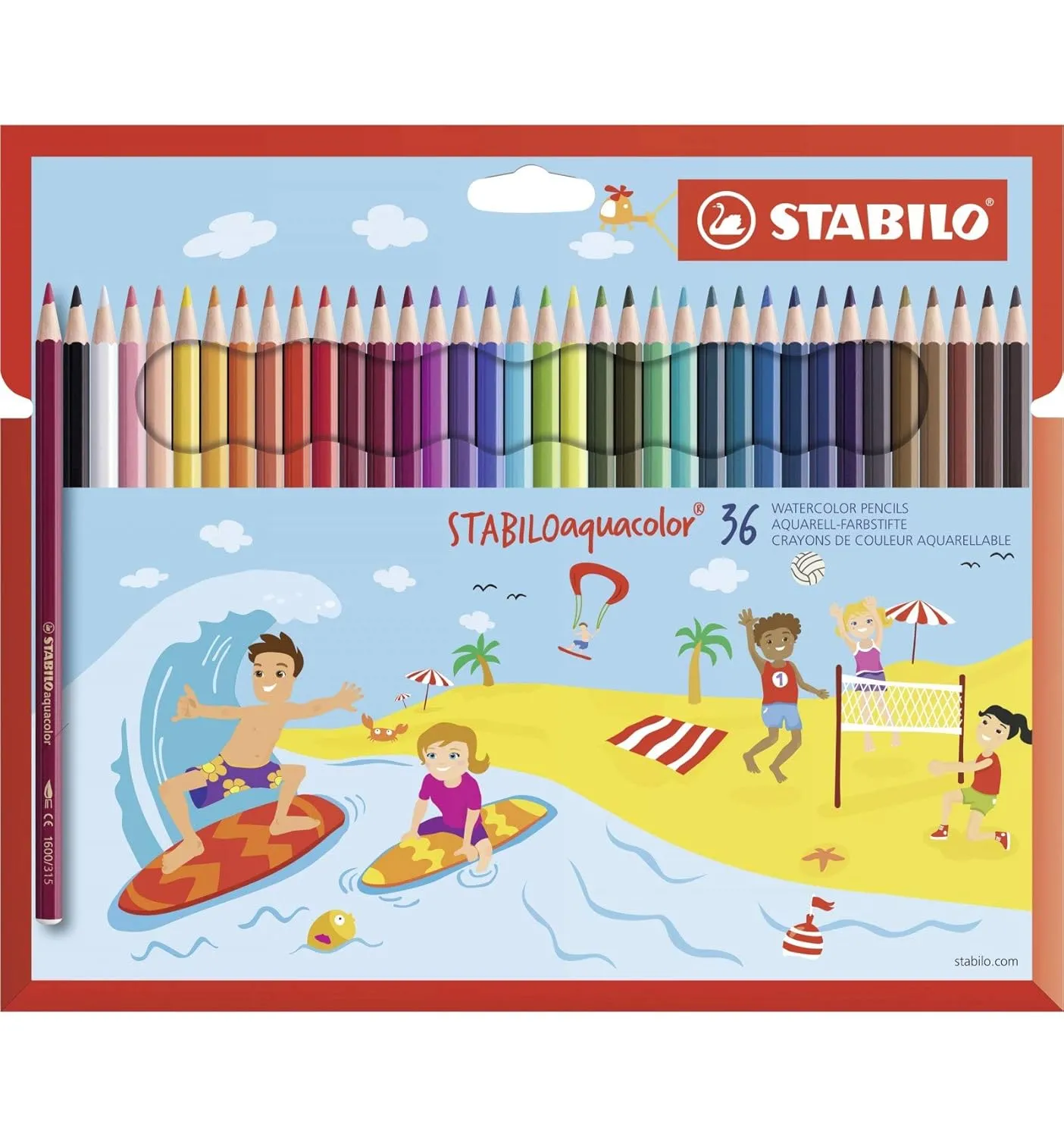 STABILO Aquacolor Colouring Pencils - Assorted Colours, Wallet of 36