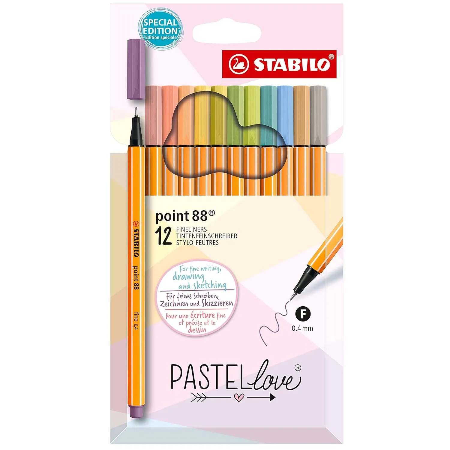 STABILO Fineliner point 88 - Pastellove Set - Pack of 12 - Assorted Colours