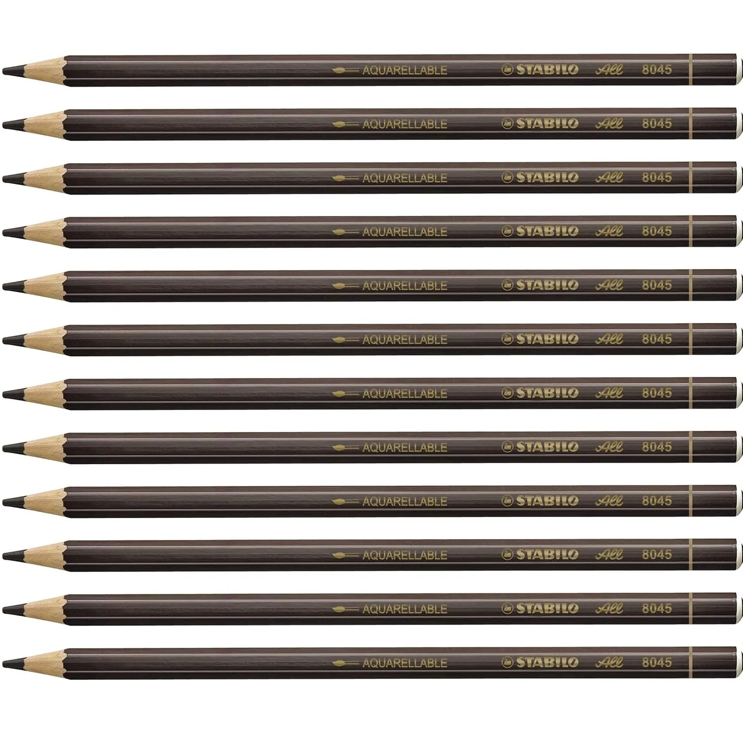 STABILO 8045 All Coloured Pencil Crayons for Almost All Surfaces, 3.3 mm, Brown, Pack of 12