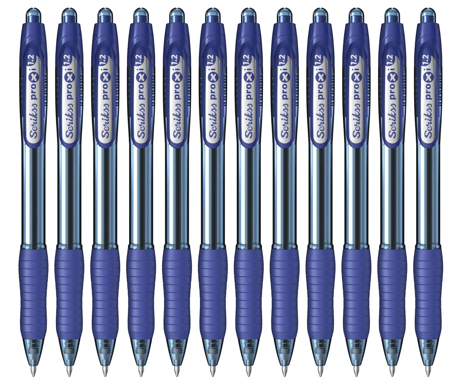 Scrikss Blue Ink Ball Point Pen | Click Mechanism | 12 Blue Barrel Ballpens |Proxi Series