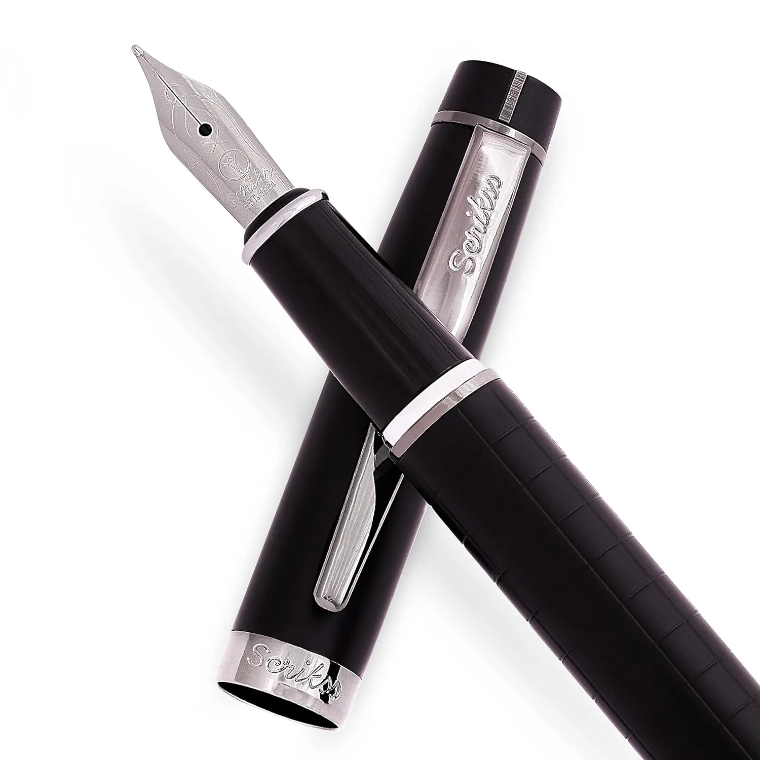 Scrikss Brass Medium Nib Fountain Ink Pen with Converter Matt Black Inkpen Honour 38 Series Premium Metal Pen for Writing