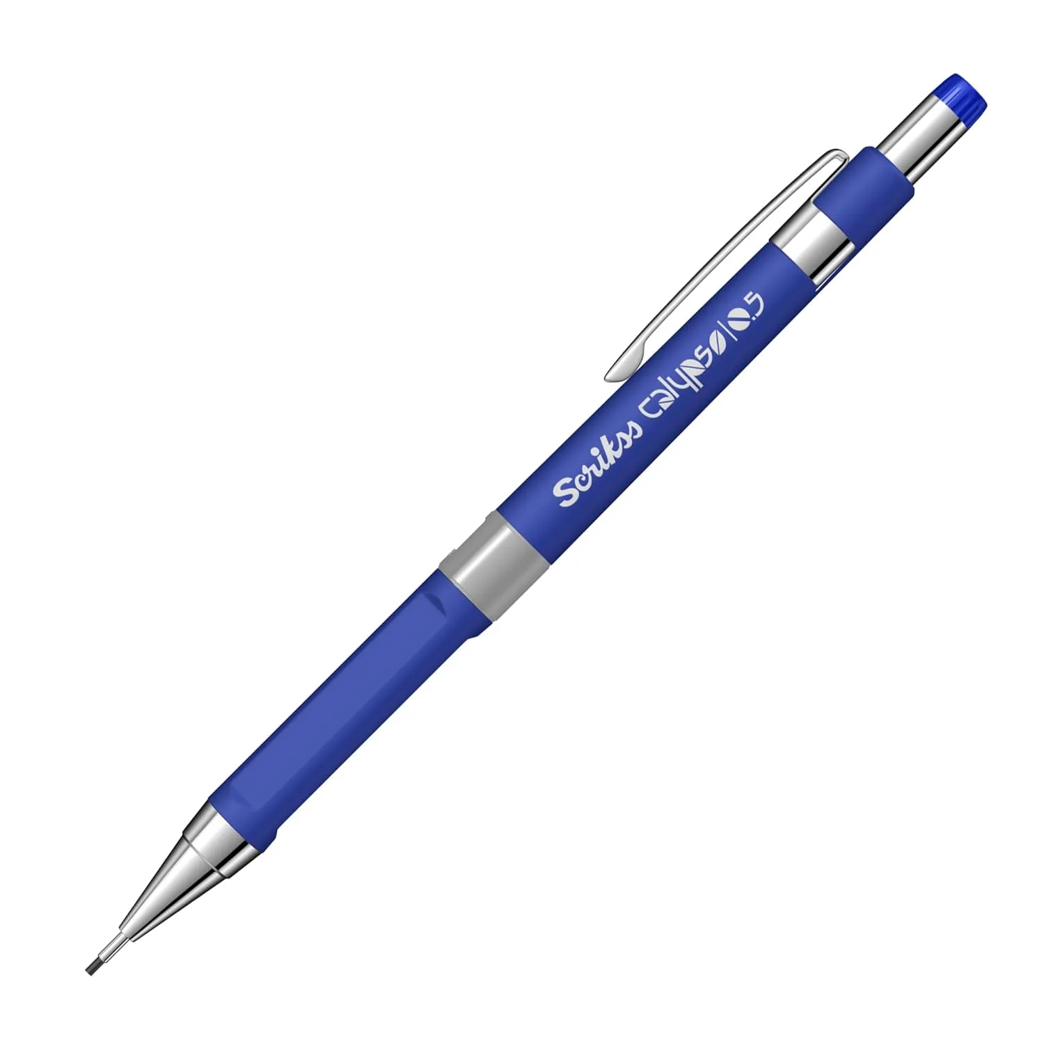 Scrikss Calypso 0.5mm Mechanical Lead Pencil Blue Barrel Click Mechanism Jumbo Mini Eraser Included Ergonomic Rubber Grip