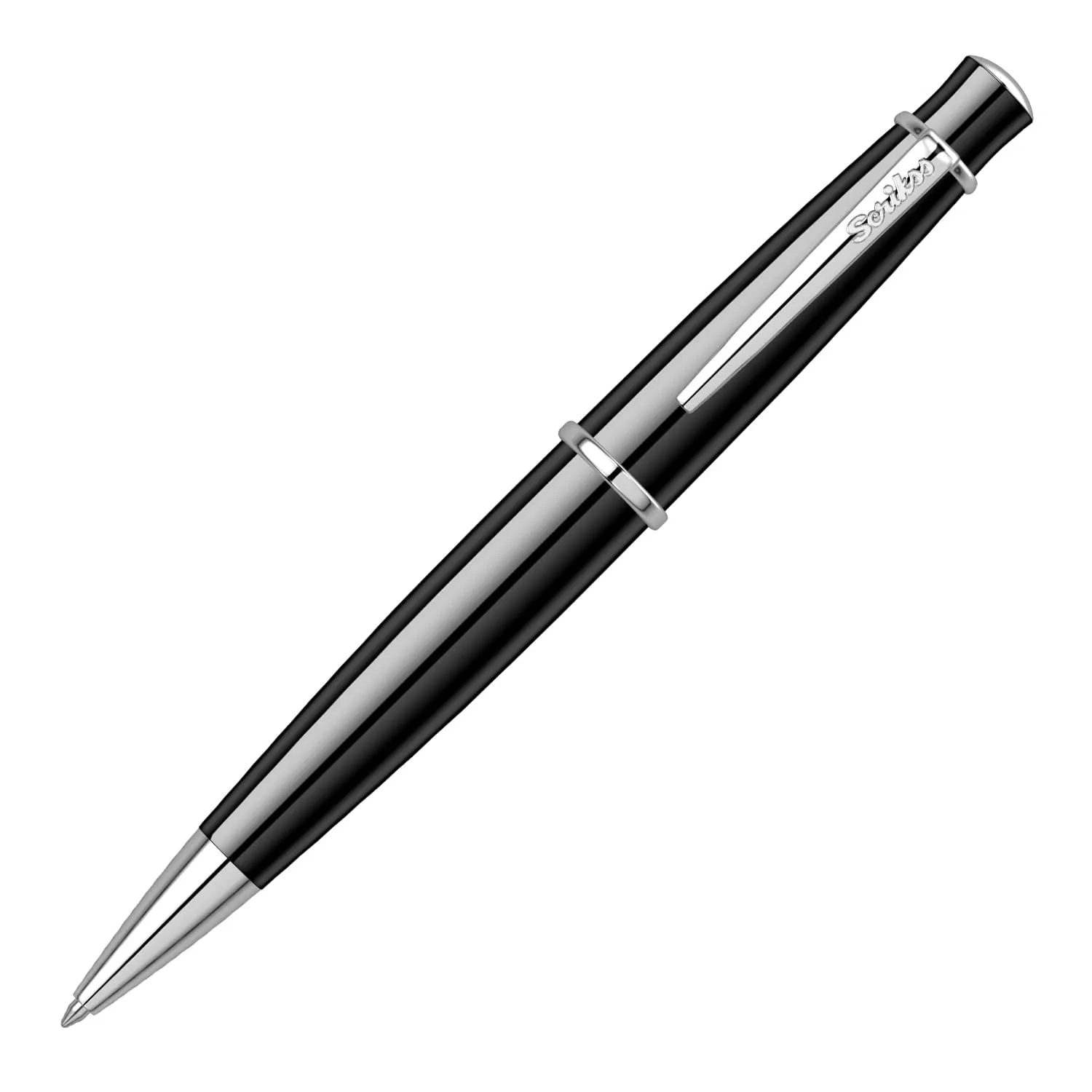 Scrikss Chic Ball Point Pen Black Lacquer Brass Body Chrome Plated Metal Accessories