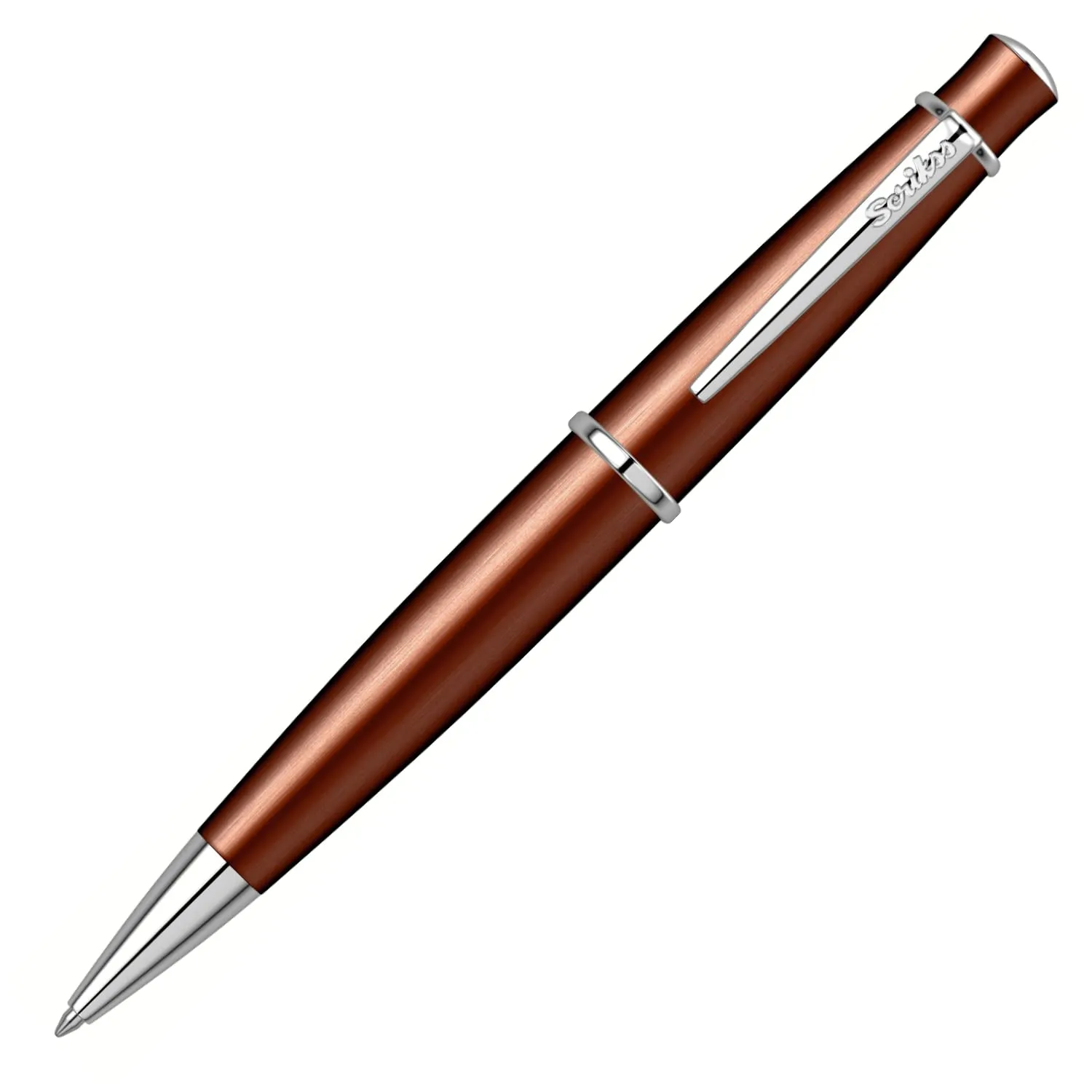 Scrikss Chic Ball Point Pen Metallic Bronze Lacquer Brass Body Chrome Plated Metal Accessories