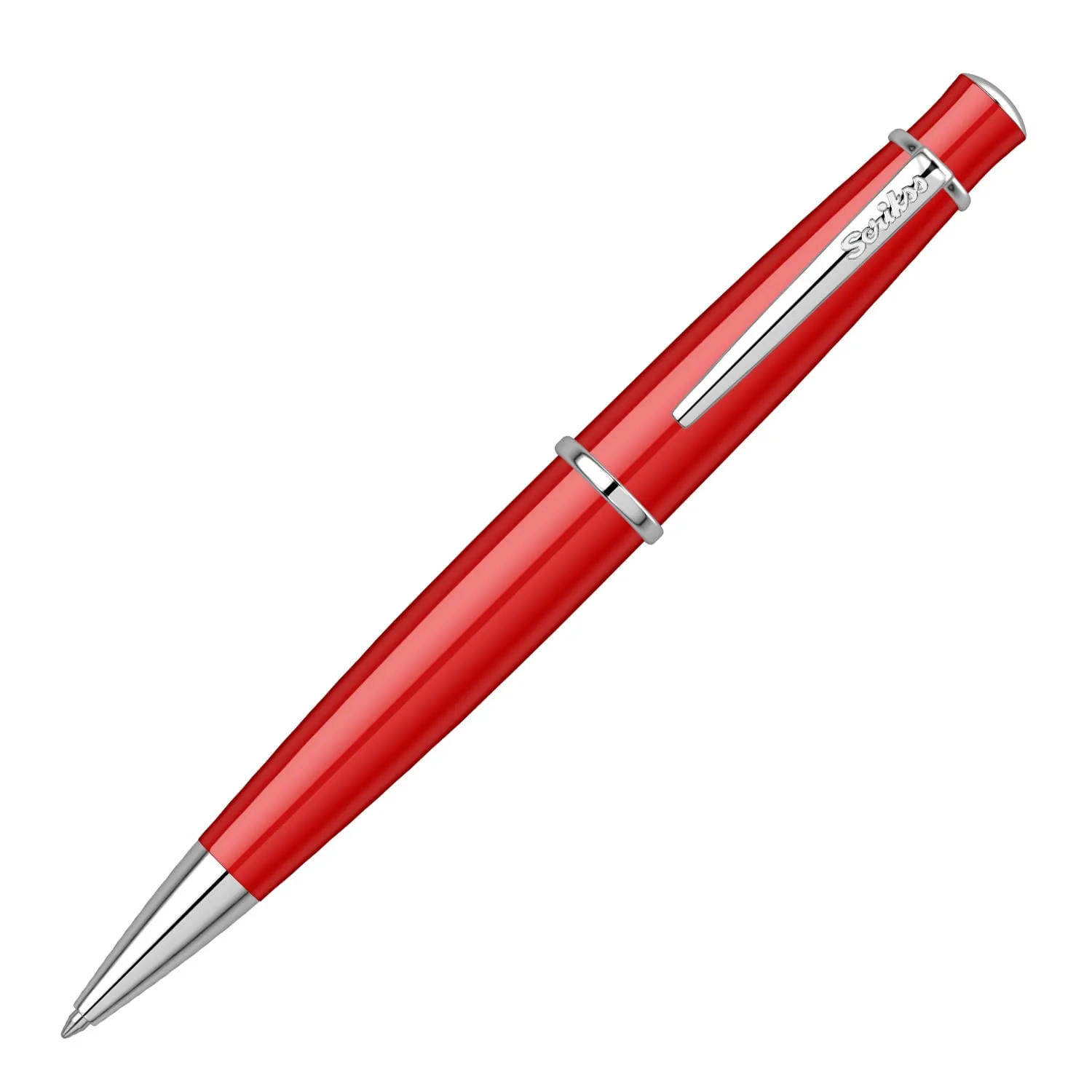 Scrikss Chic Ball Point Pen Red Lacquer Brass Body Chrome Plated Metal Accessories