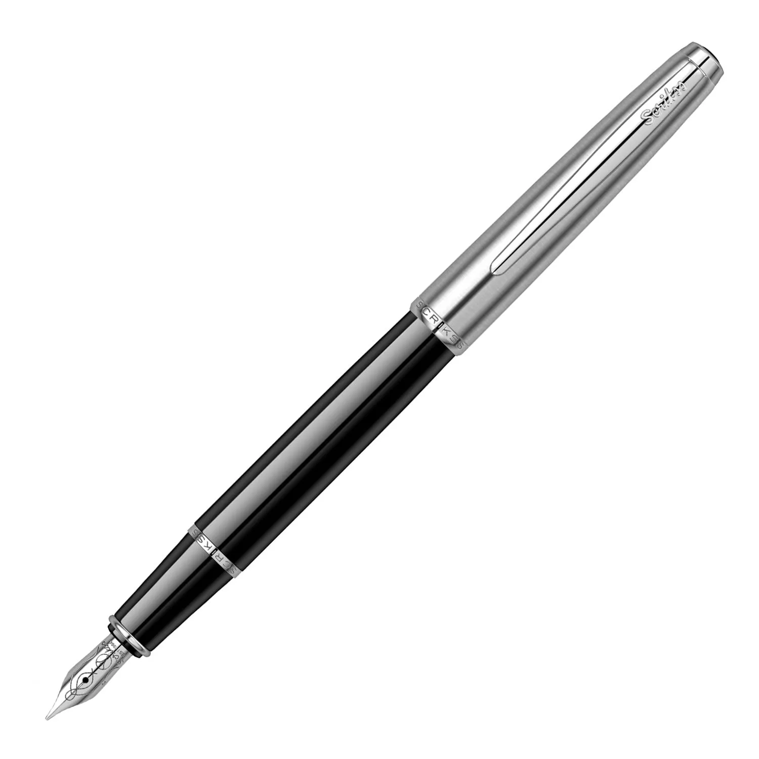 Scrikss Fountain Ink Pen Medium Nib Cartridge & Converter Black ABS Body Metropolis 78 Series Modern & Elegant Design Ideal for Office, Home, College, Gifting