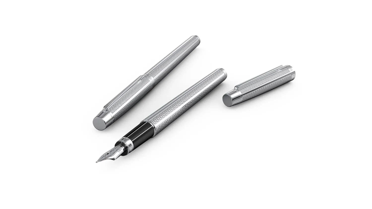Scrikss Fountain Ink Pen Medium Nib Chrome Plated Brass Body Venus 722 Engraved with Wave Cut Pattern Ideal for Gifting Modern, Elegant