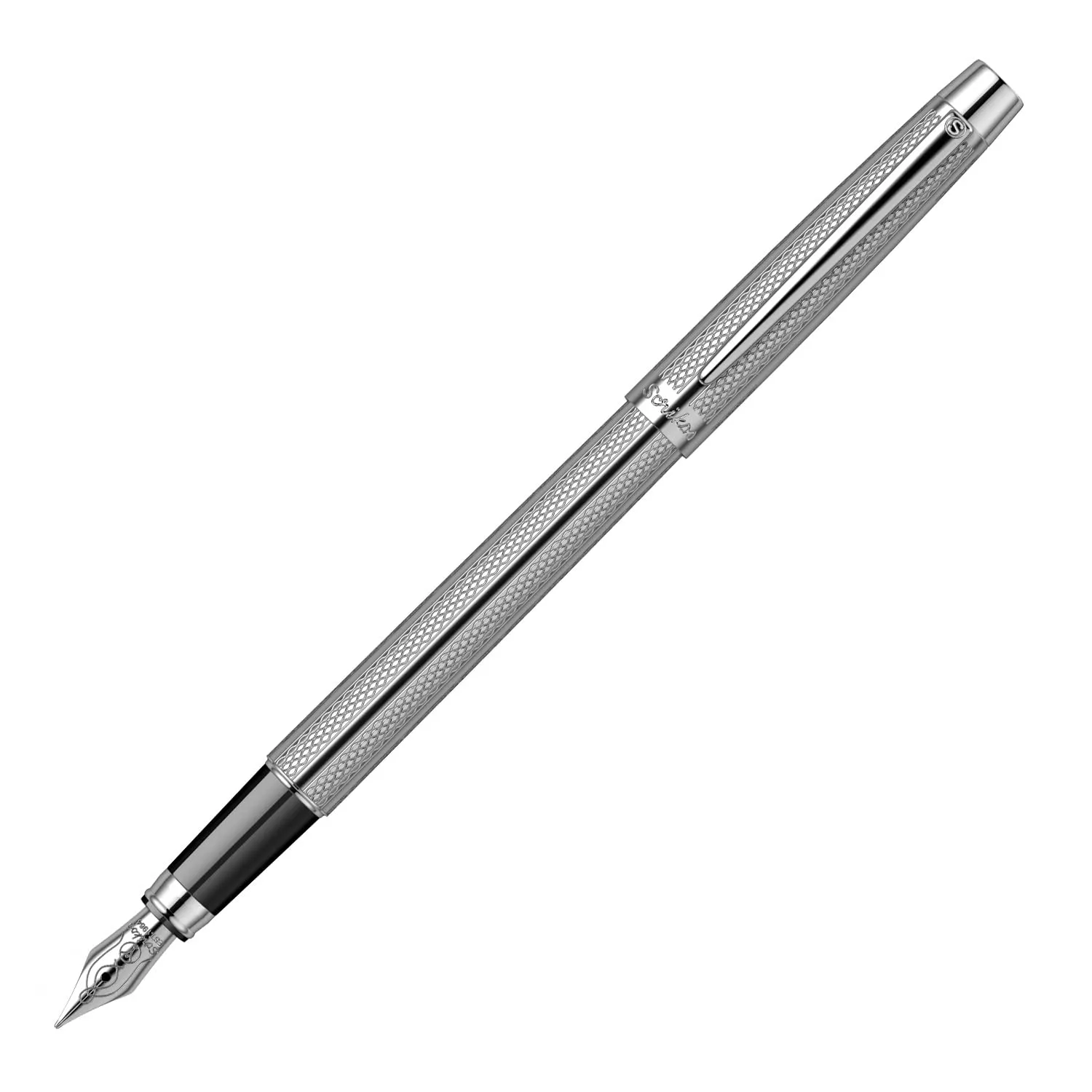 Scrikss Fountain Ink Pen Medium Nib Chrome Plated Brass Body Venus 722 Engraved with Wave Cut Pattern Ideal for Gifting Modern, Elegant & Luxurious Pen
