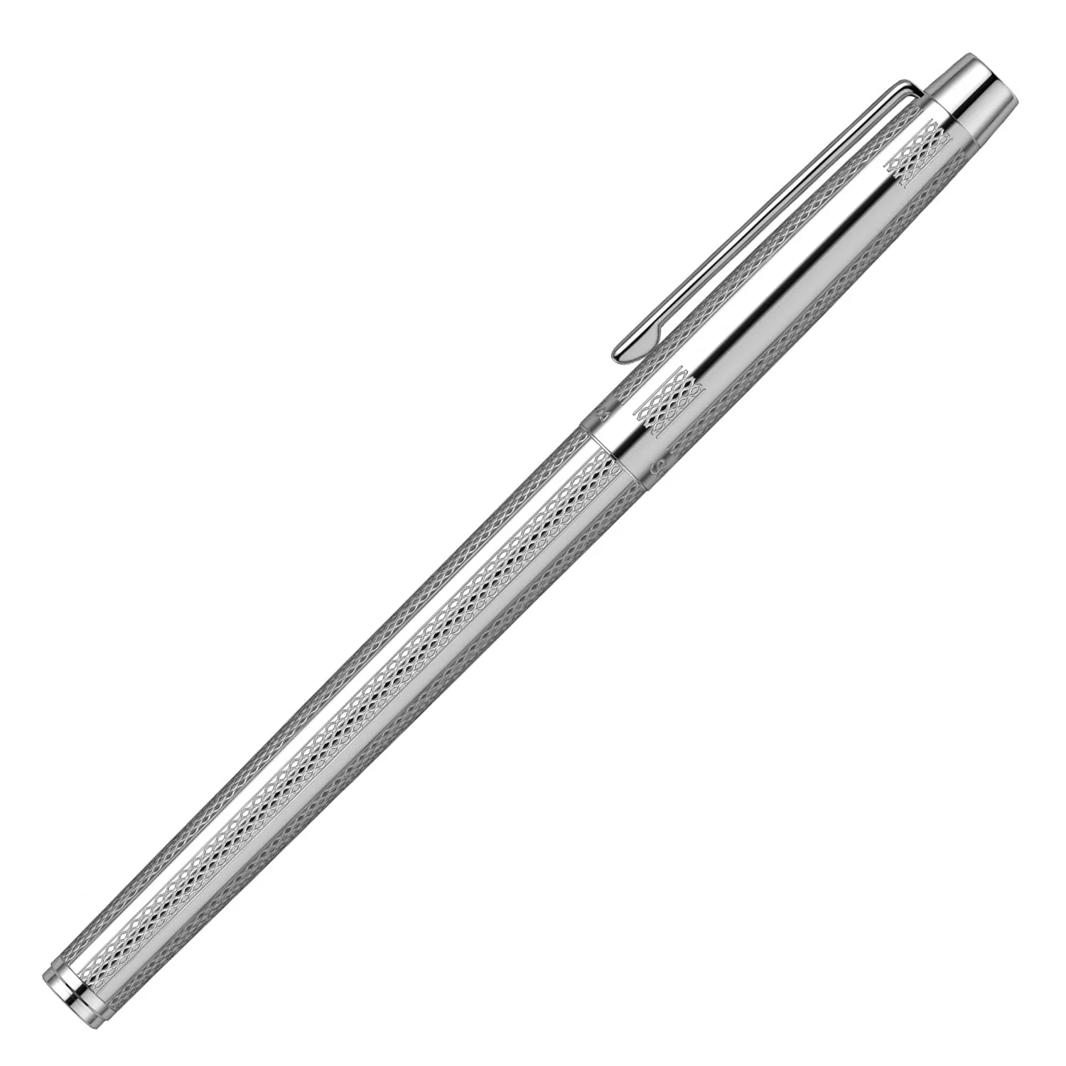 Scrikss Fountain Ink Pen Medium Nib Chrome Plated Brass Body Venus 722 Engraved with Wave Cut Pattern Ideal for Gifting Modern, Elegant
