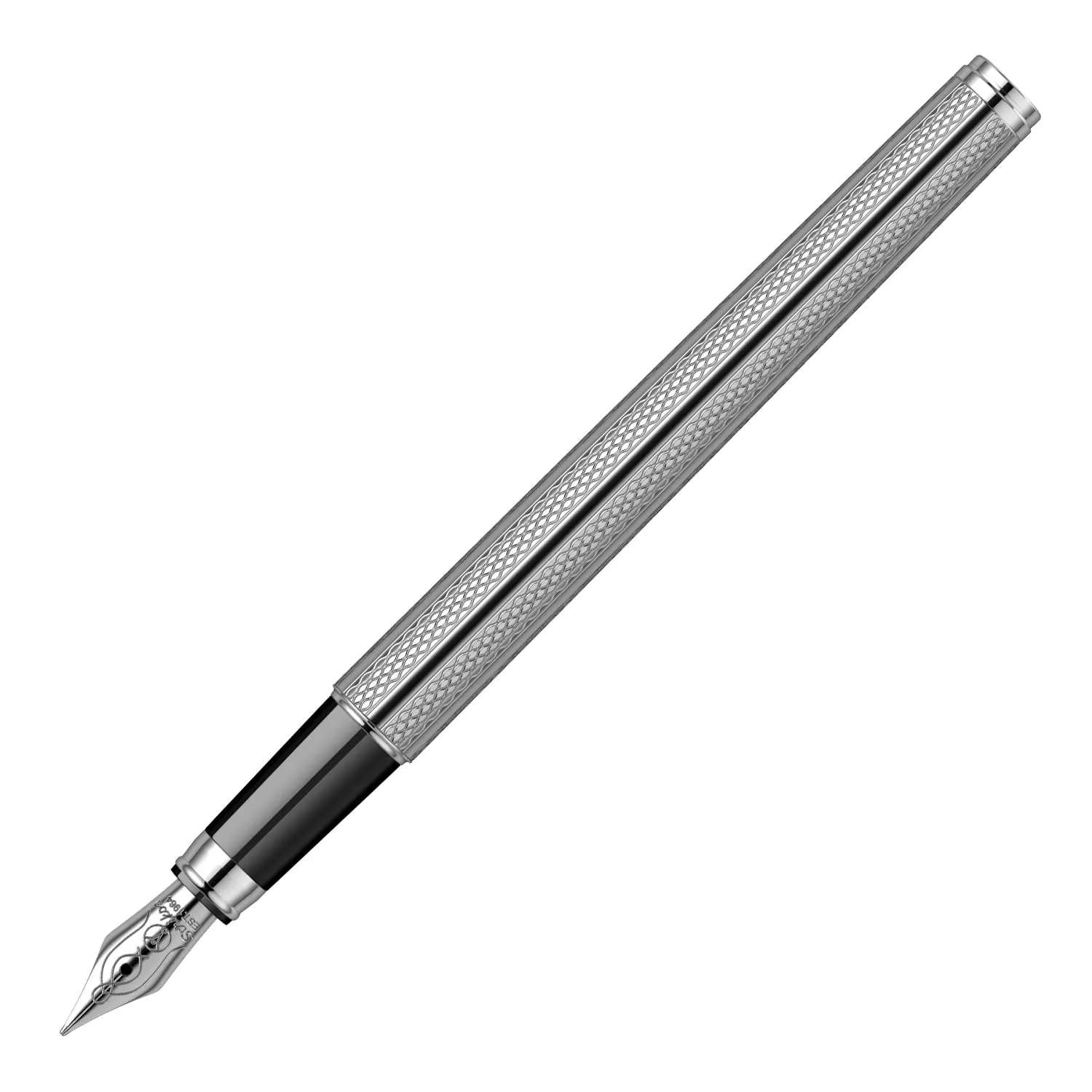 Scrikss Fountain Ink Pen Medium Nib Chrome Plated Brass Body Venus 722 Engraved with Wave Cut Pattern Ideal for Gifting Modern, Elegant