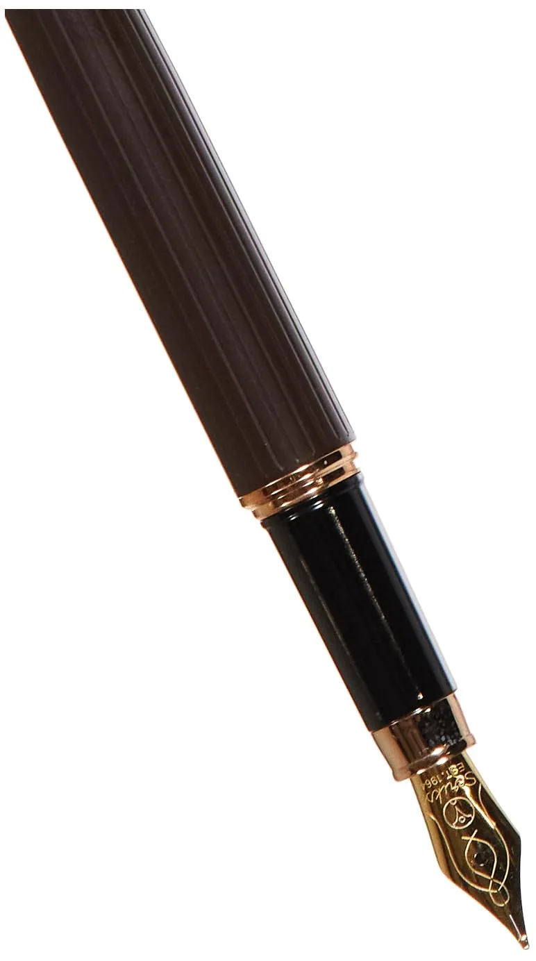 Scrikss Fountain Ink Pen Medium Nib Cartridge & Converter Brown Brass Body with 23k Rose Gold Accessories Oscar 39 Series Modern & Elegant Design Ideal for Office, Home, College, Gifting