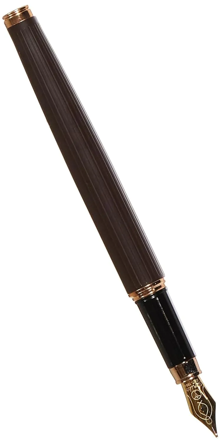 Scrikss Fountain Ink Pen Medium Nib Cartridge & Converter Brown Brass Body with 23k Rose Gold Accessories Oscar 39 Series Modern & Elegant Design Ideal for Office, Home, College, Gifting