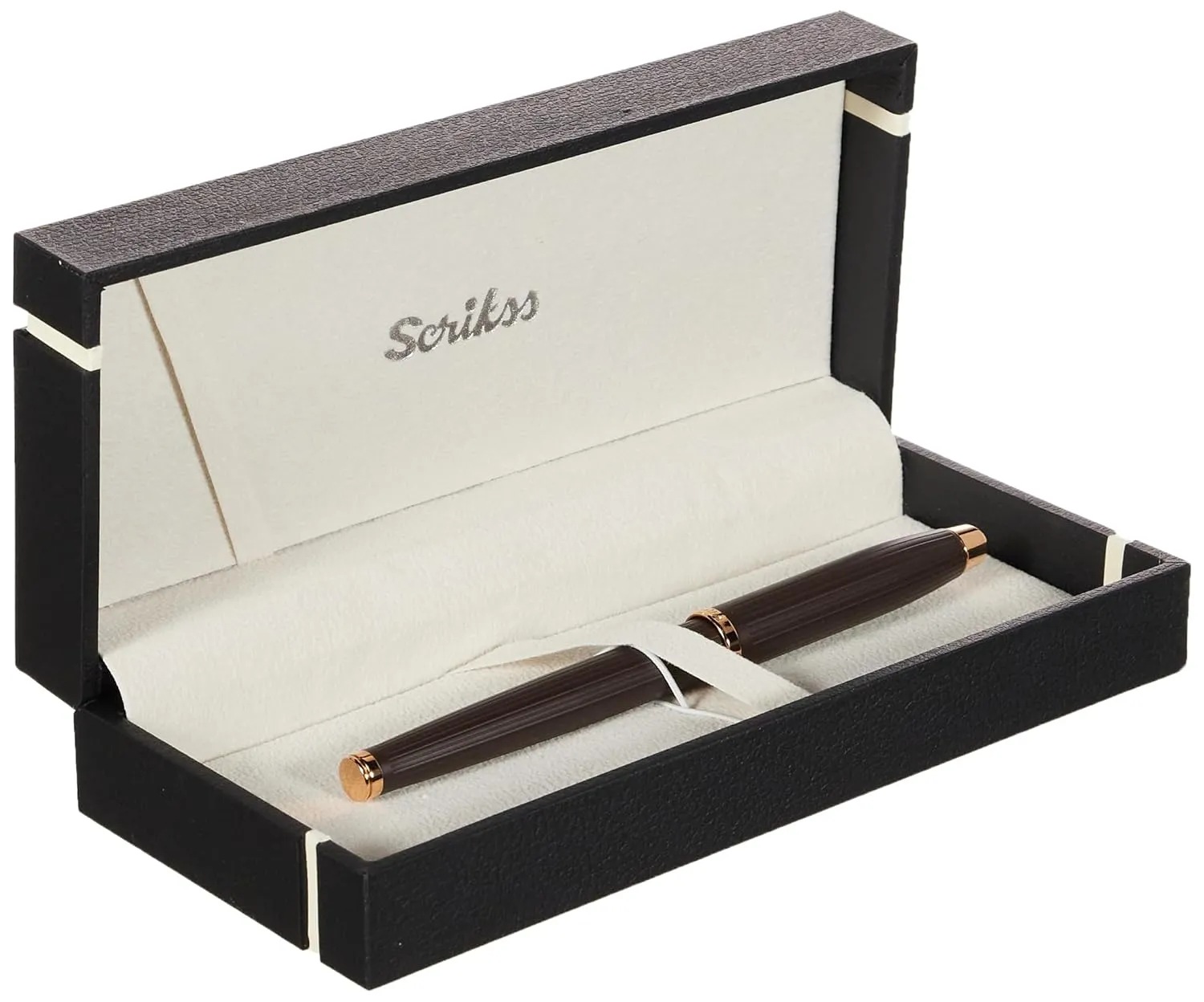 Scrikss Fountain Ink Pen Medium Nib Cartridge & Converter Brown Brass Body with 23k Rose Gold Accessories Oscar 39 Series Modern & Elegant Design Ideal for Office, Home, College, Gifting