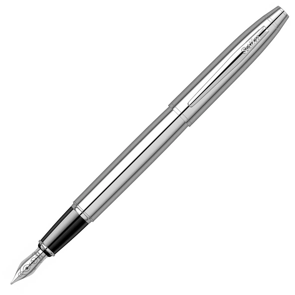 Scrikss Fountain Ink Pen Medium Nib Cartridge & Converter Chrome Plated Brass Body Noble 35 Series Modern and Elegant Pen Ideal for Gifting Using in Office Home