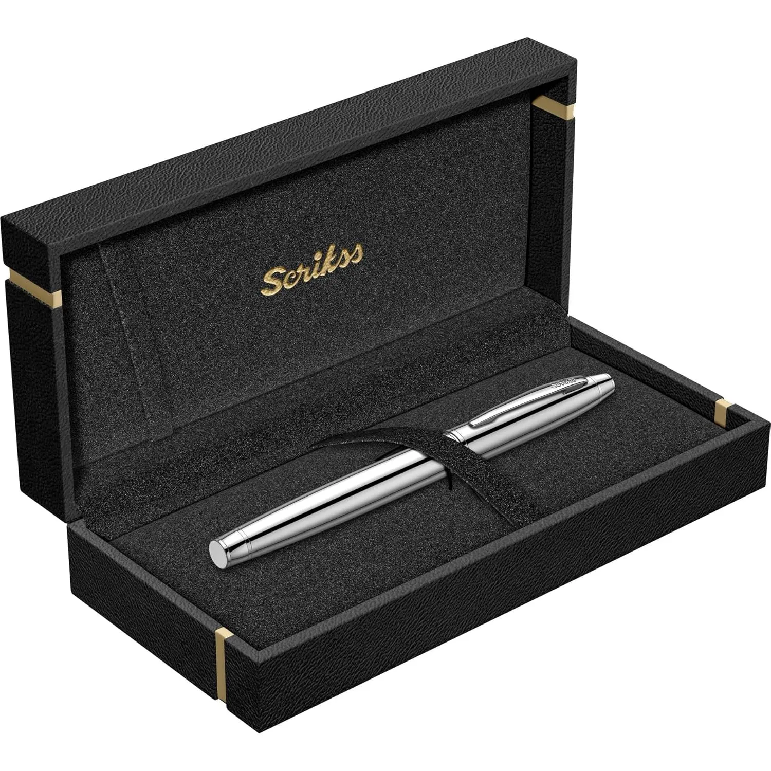 Scrikss Fountain Ink Pen Medium Nib Cartridge & Converter Chrome Plated Brass Body Noble 35 Series Modern and Elegant Pen Ideal for Gifting Using in Office Home